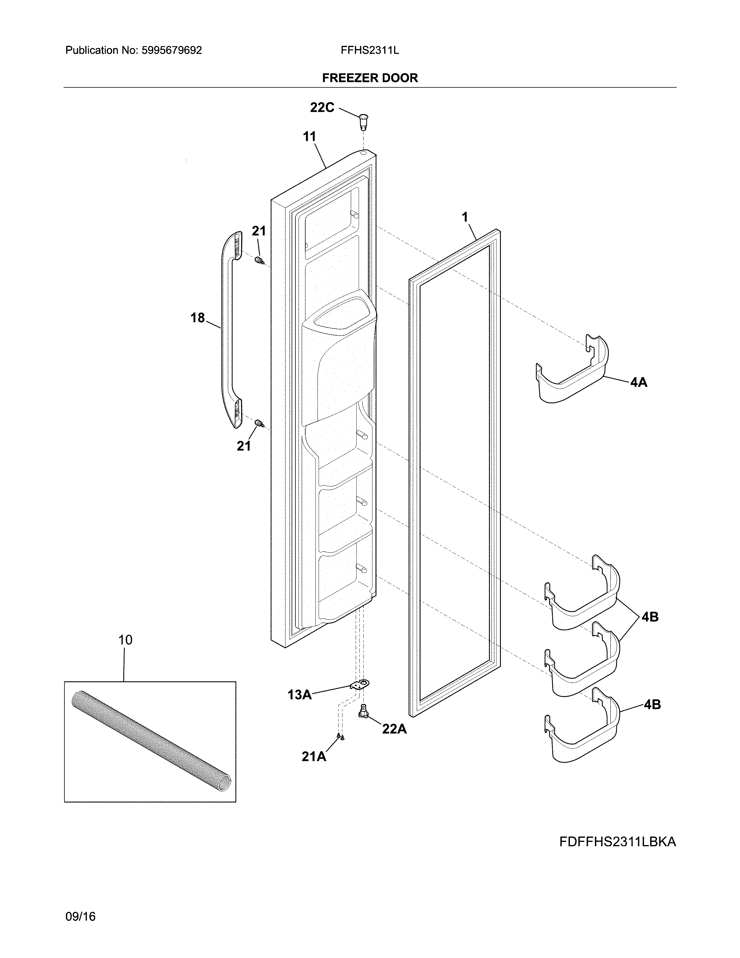 Frigidaire FFHS2311LWPA freezer door diagram
