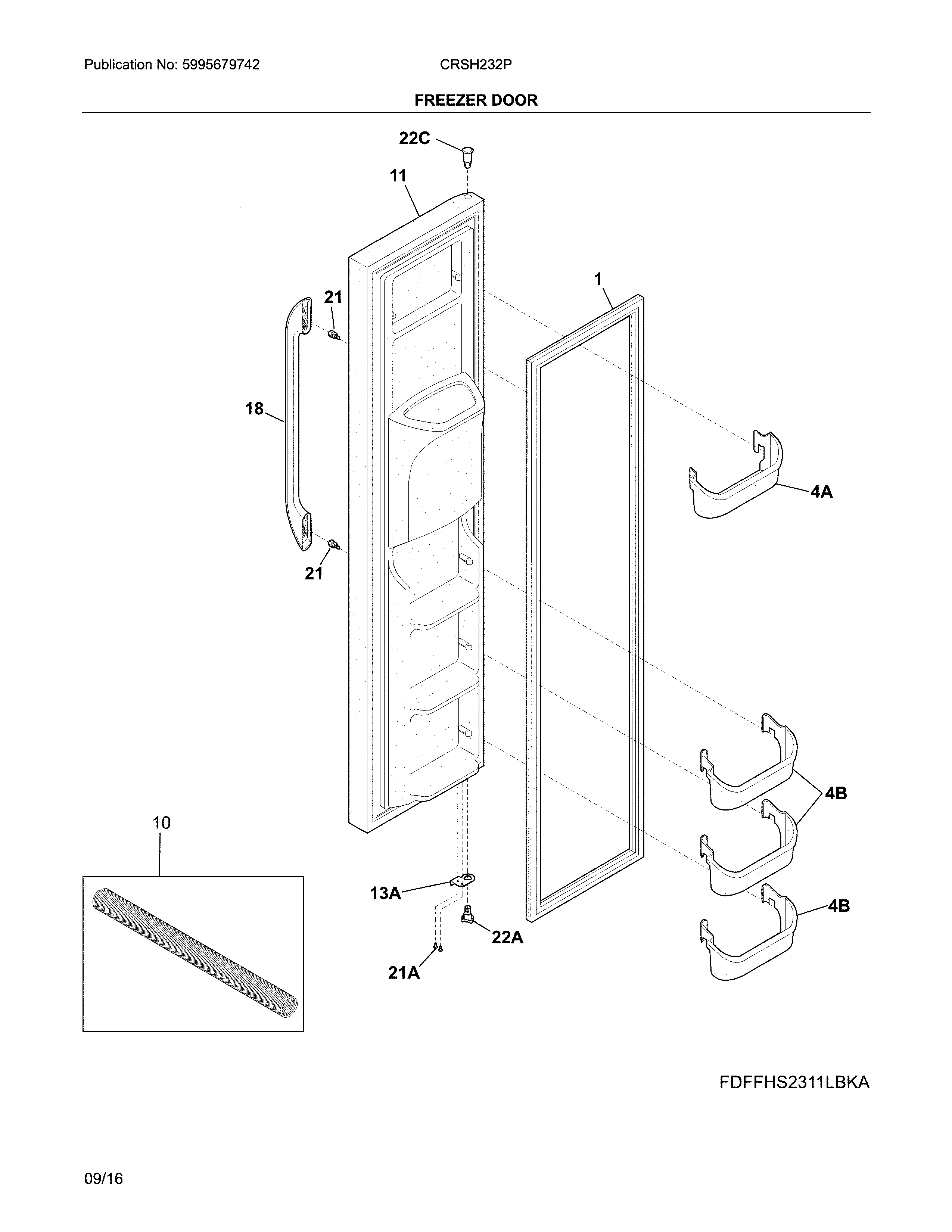 Crosley CRSH232PWEA freezer door diagram