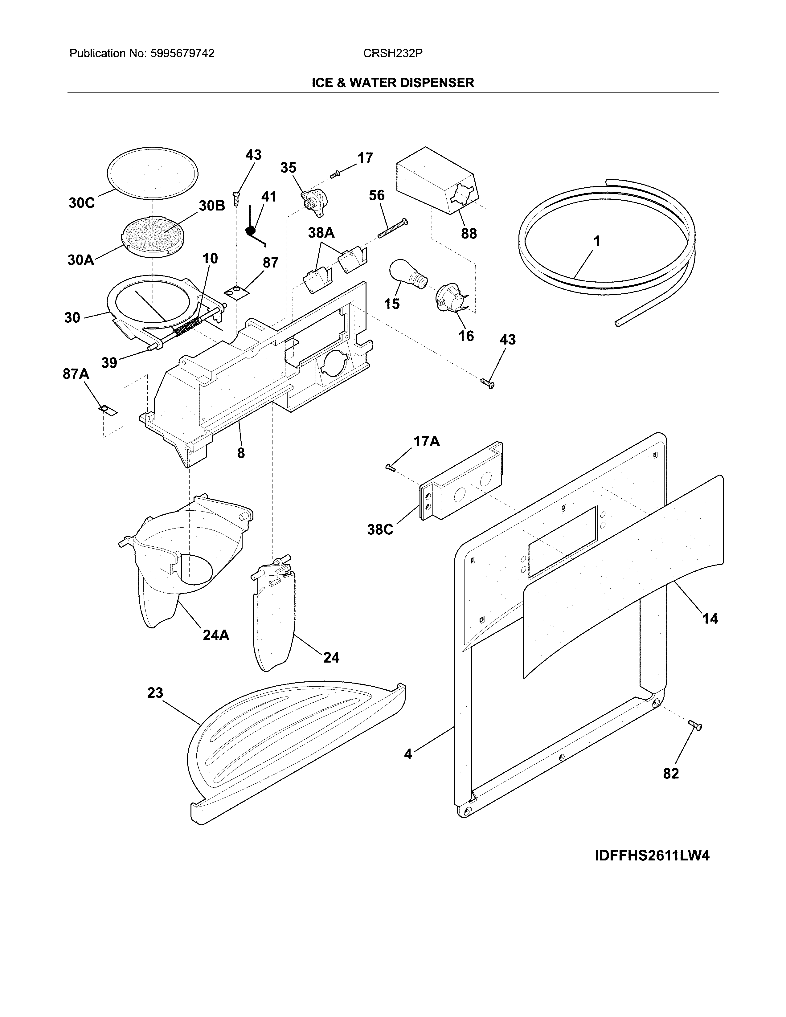 Crosley CRSH232PWEA ice & water dispenser diagram
