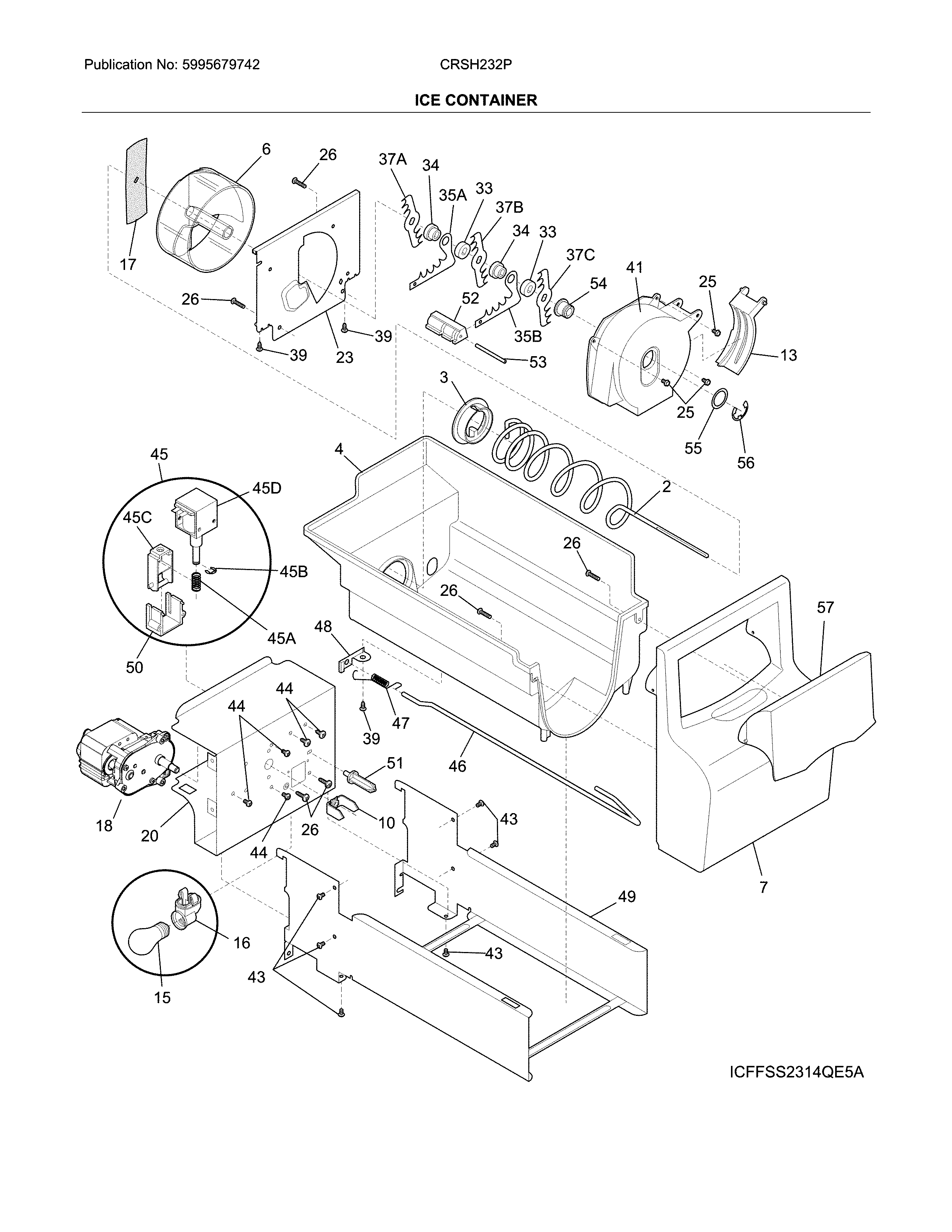 Crosley CRSH232PWEA ice container diagram