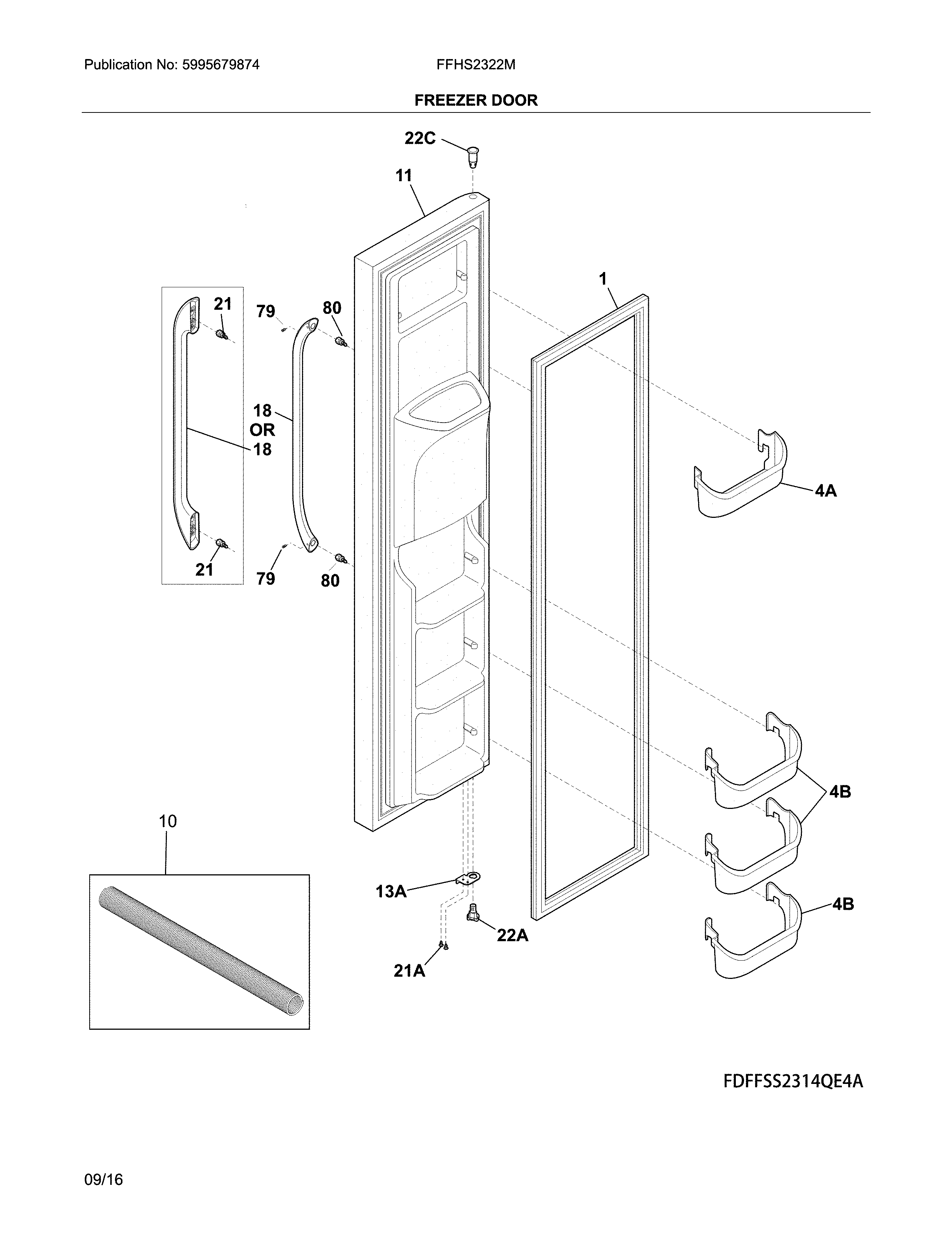 Frigidaire FFHS2322MWKA freezer door diagram