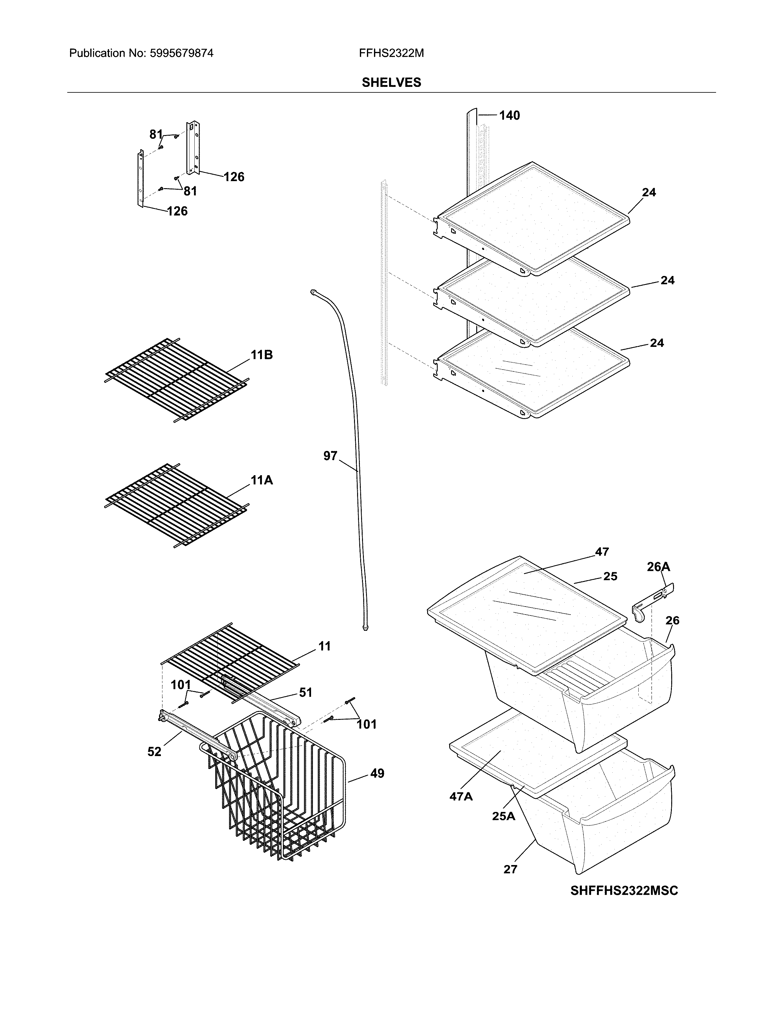 Frigidaire FFHS2322MWKA shelves diagram