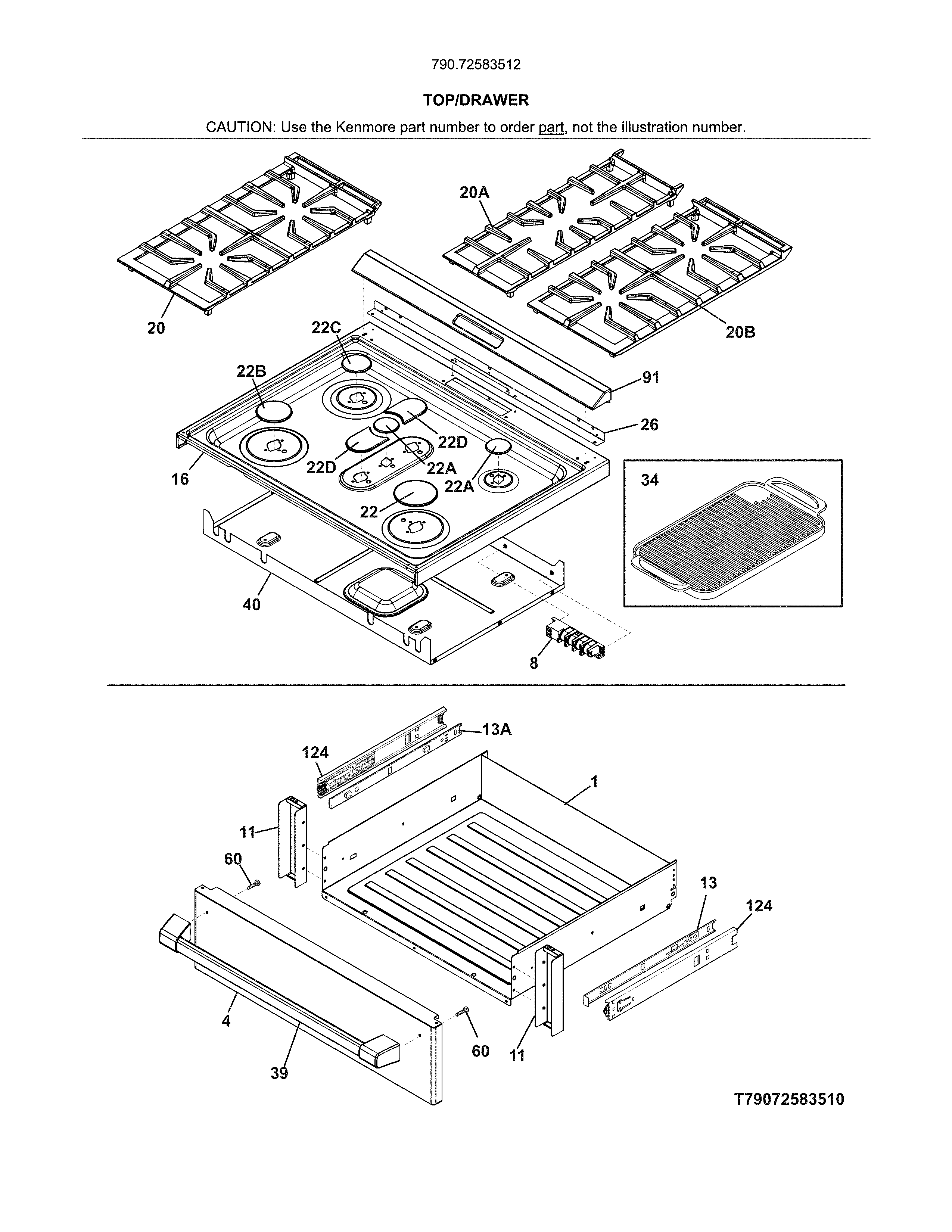 Kenmore Pro 79072583512 top/drawer diagram