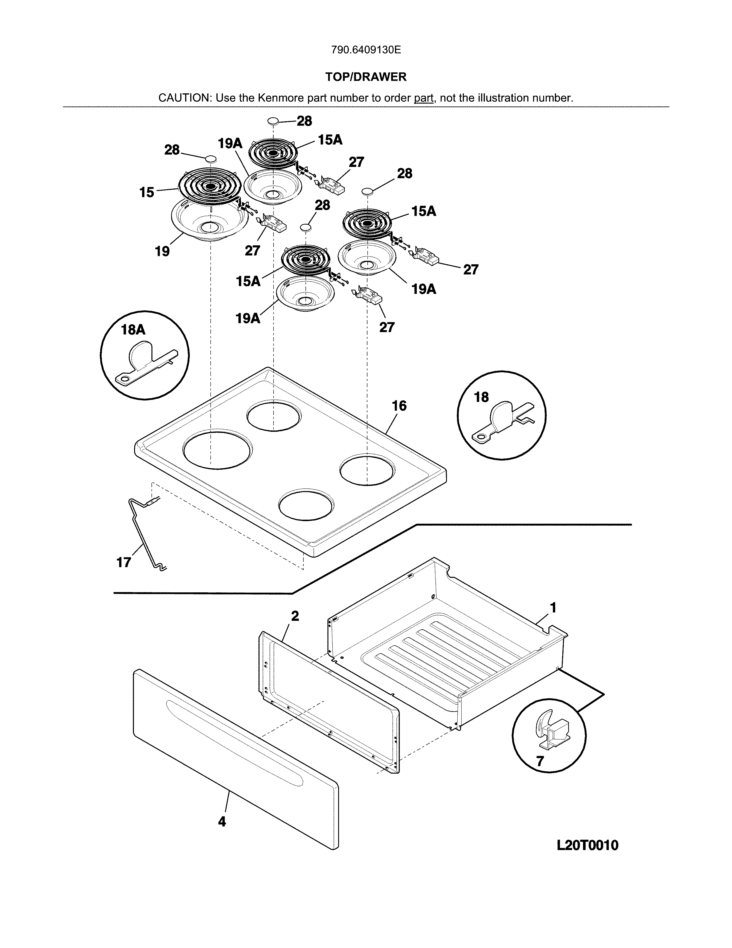 Kenmore 7906409130E top/drawer diagram