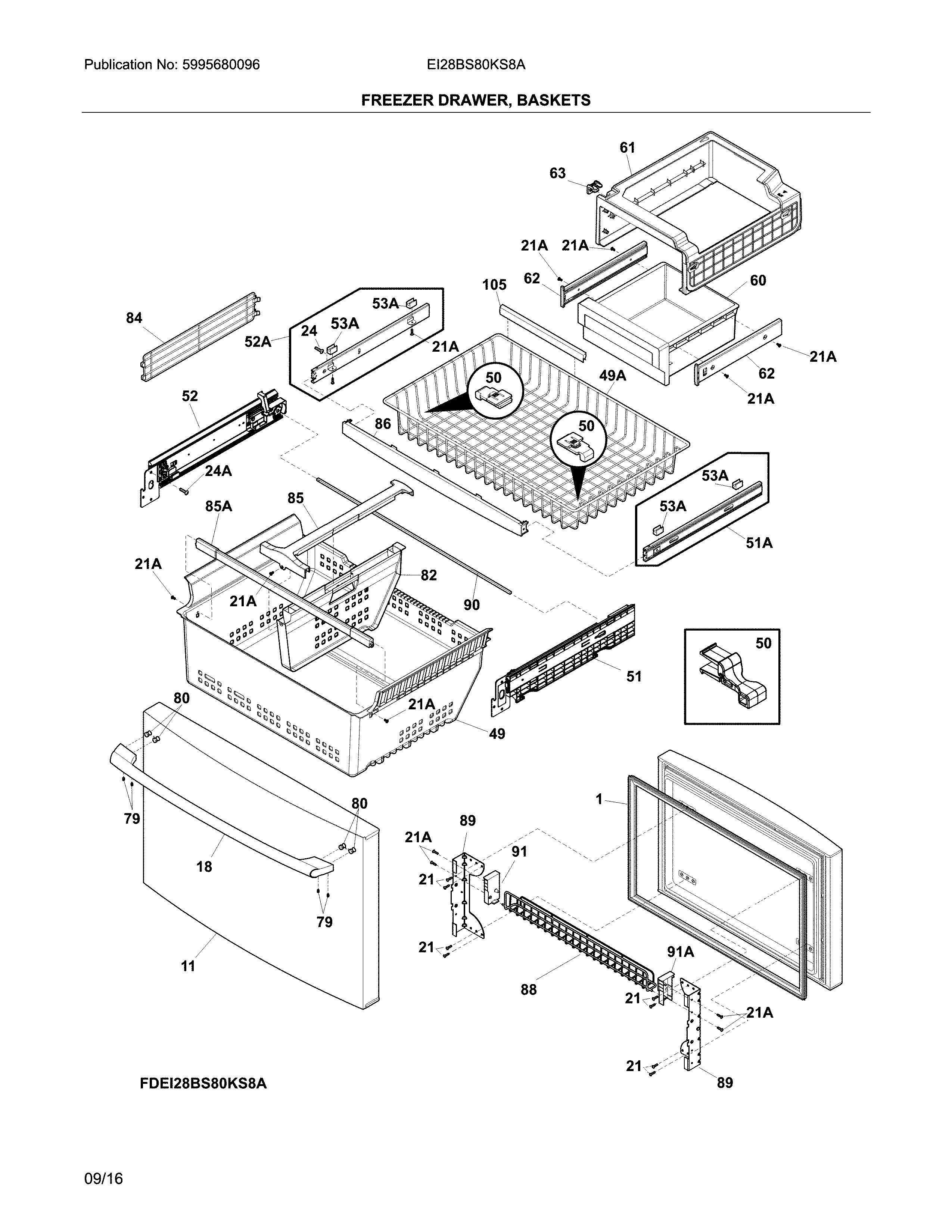 Electrolux EI28BS80KS8A freezer drawer, baskets diagram