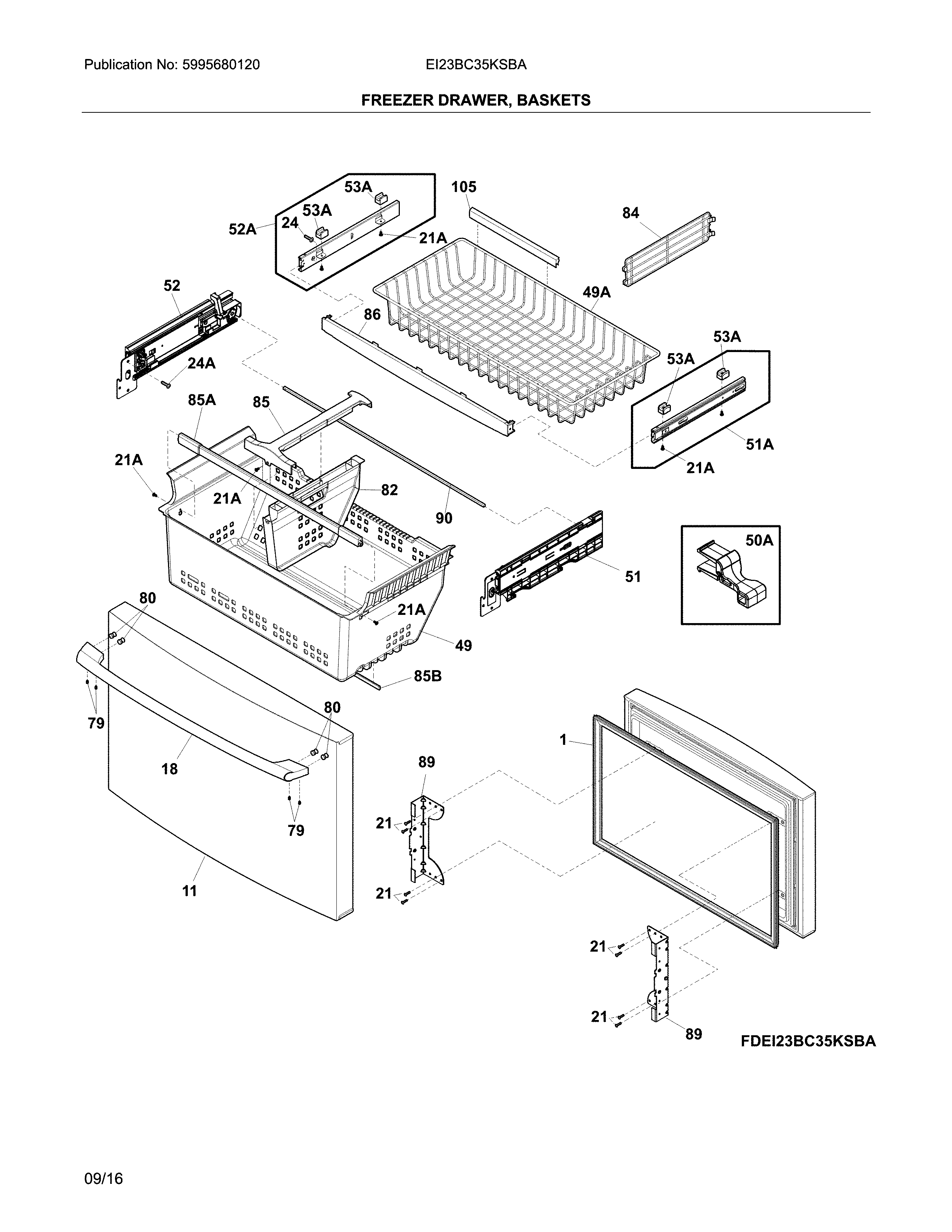 Electrolux EI23BC35KSBA freezer drawer, baskets diagram