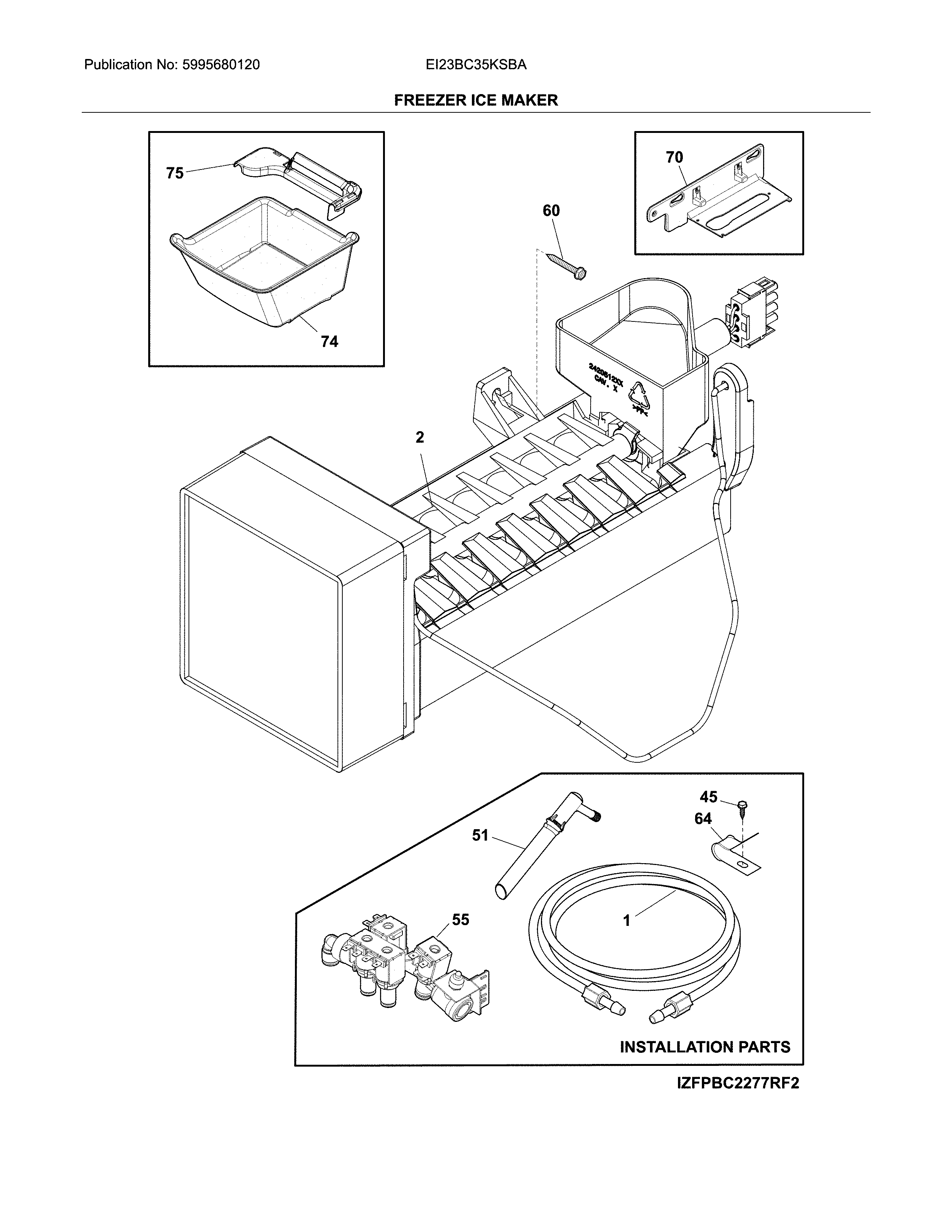 Electrolux EI23BC35KSBA freezer ice maker diagram