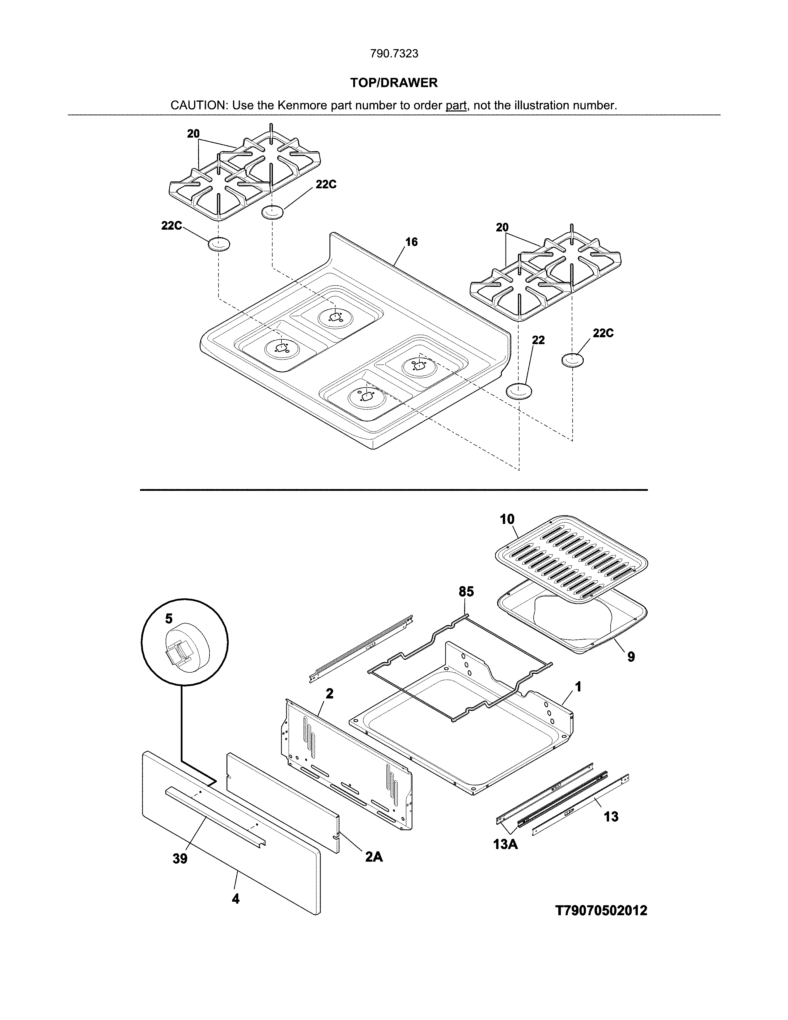 Kenmore 79073234314 top/drawer diagram