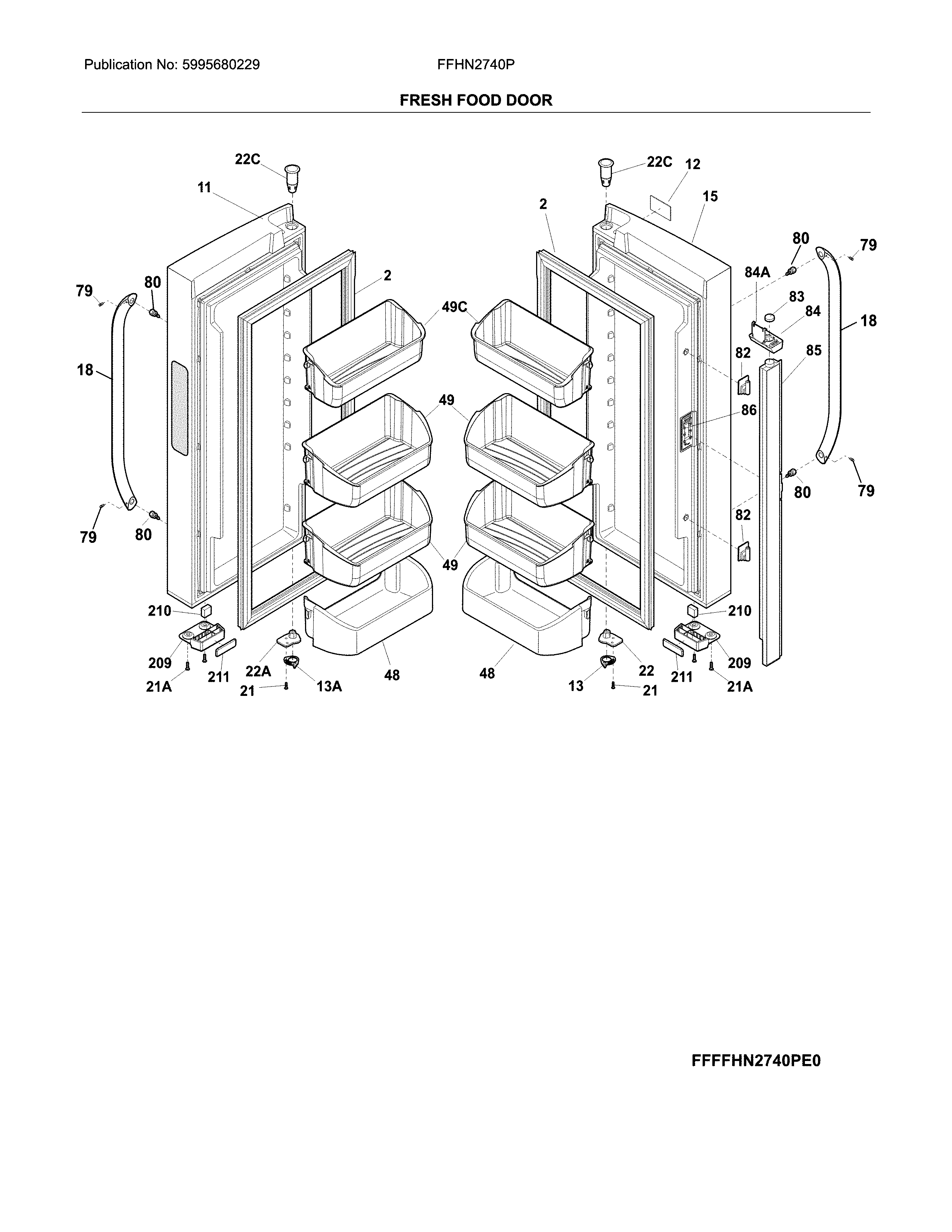 Frigidaire FFHN2740PEAA fresh food doors diagram