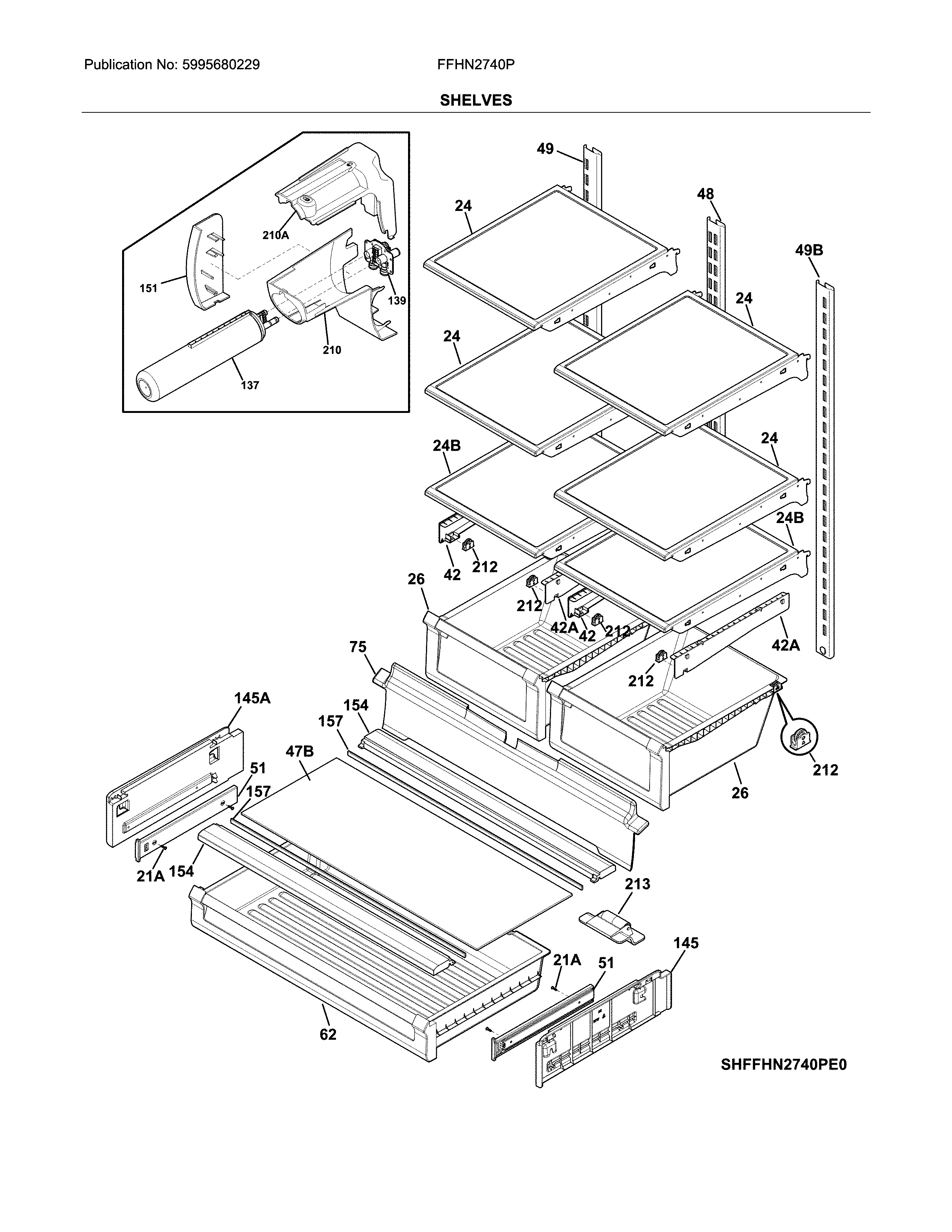 Frigidaire FFHN2740PEAA shelves diagram
