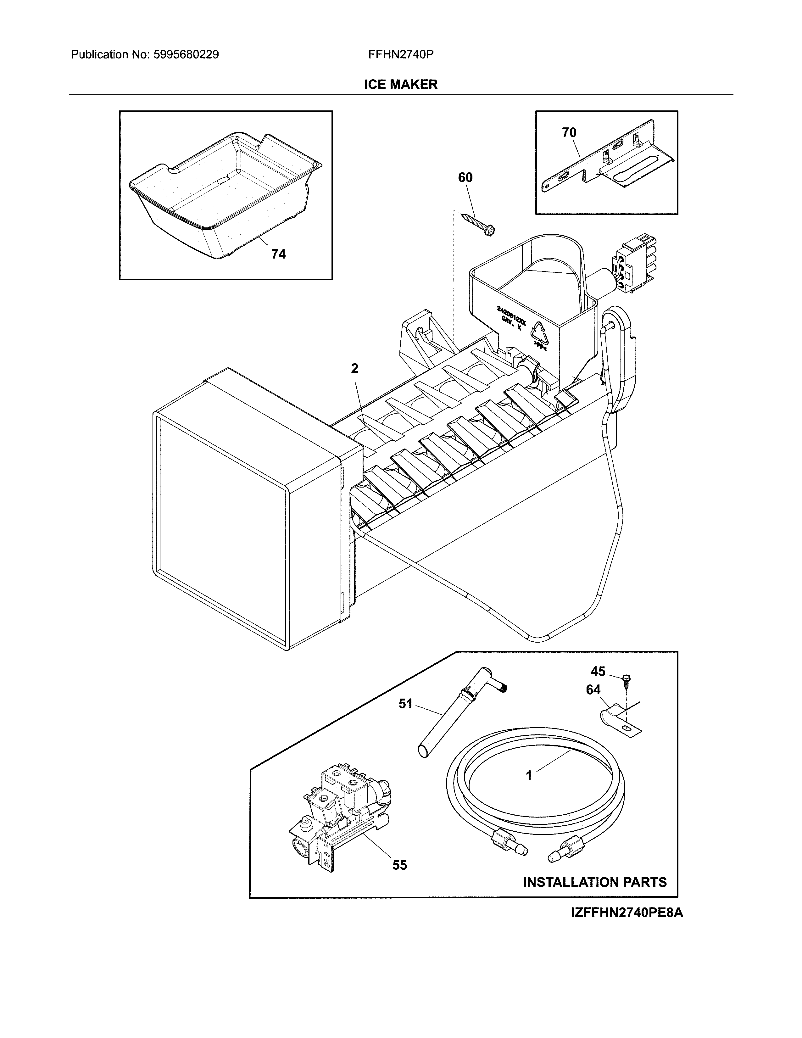 Frigidaire FFHN2740PEAA ice maker diagram