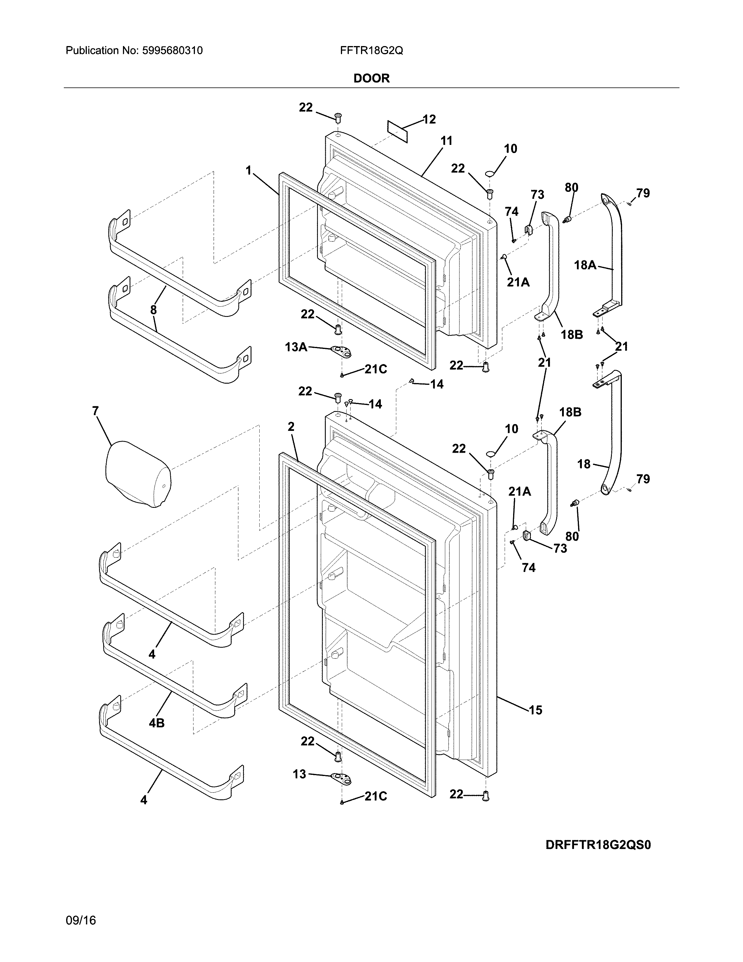 Frigidaire FFTR18G2QS4A door diagram