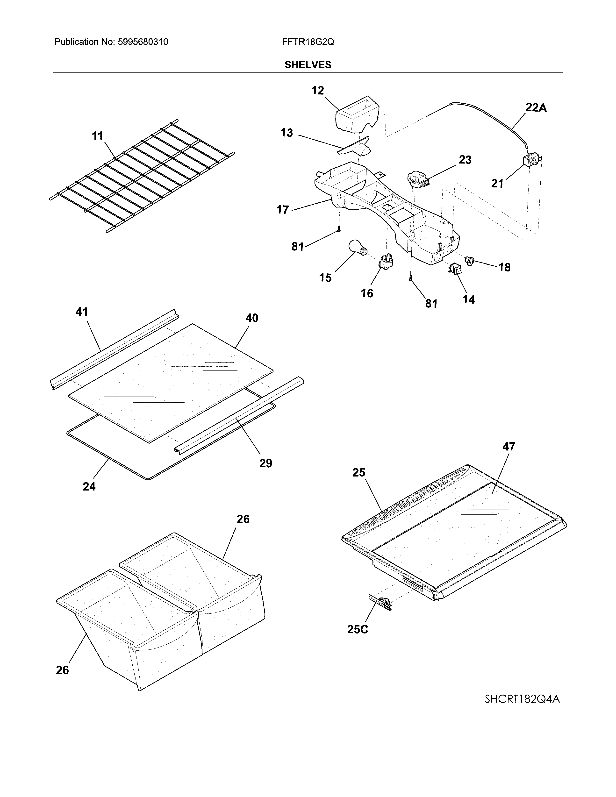 Frigidaire FFTR18G2QS4A shelves diagram