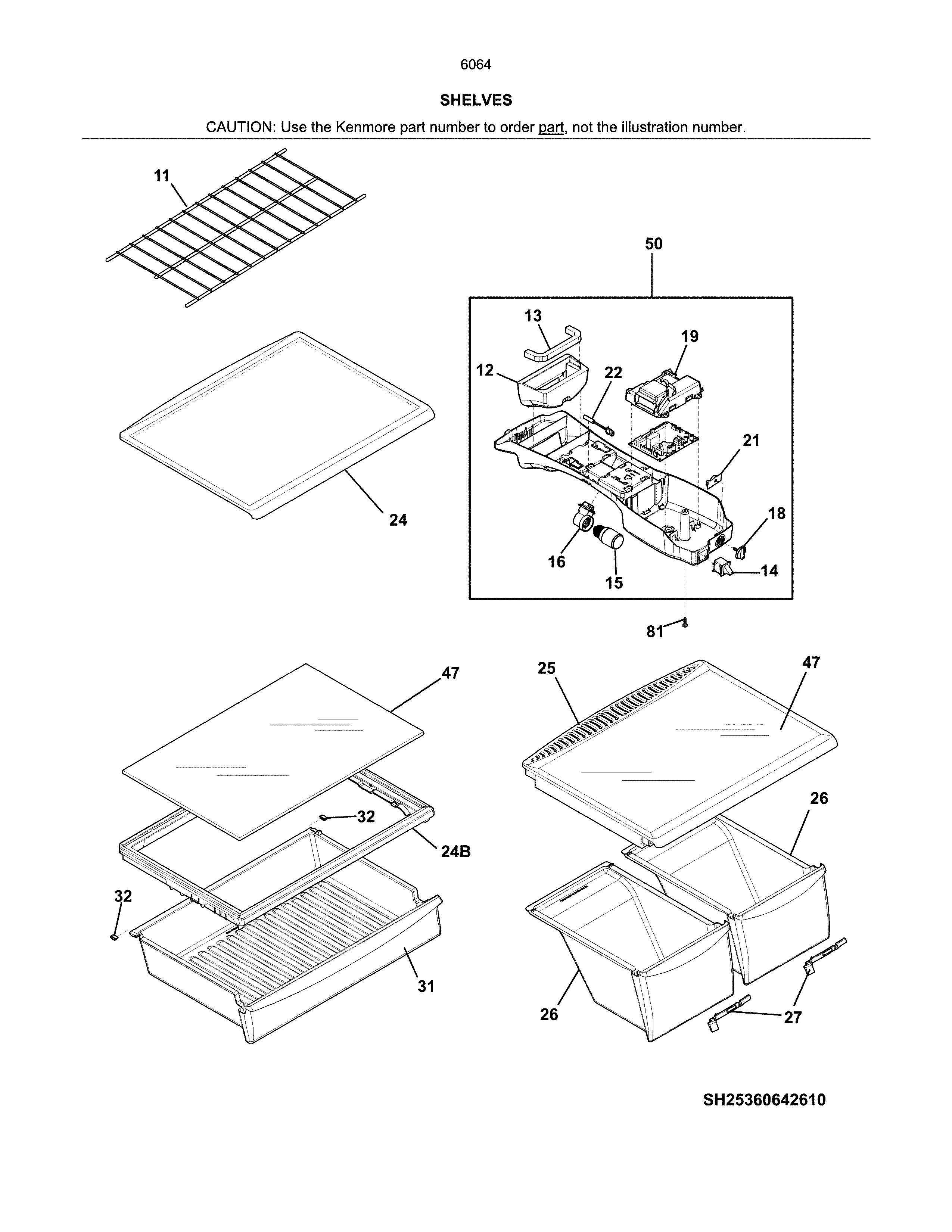 Kenmore 25360643611 shelves diagram