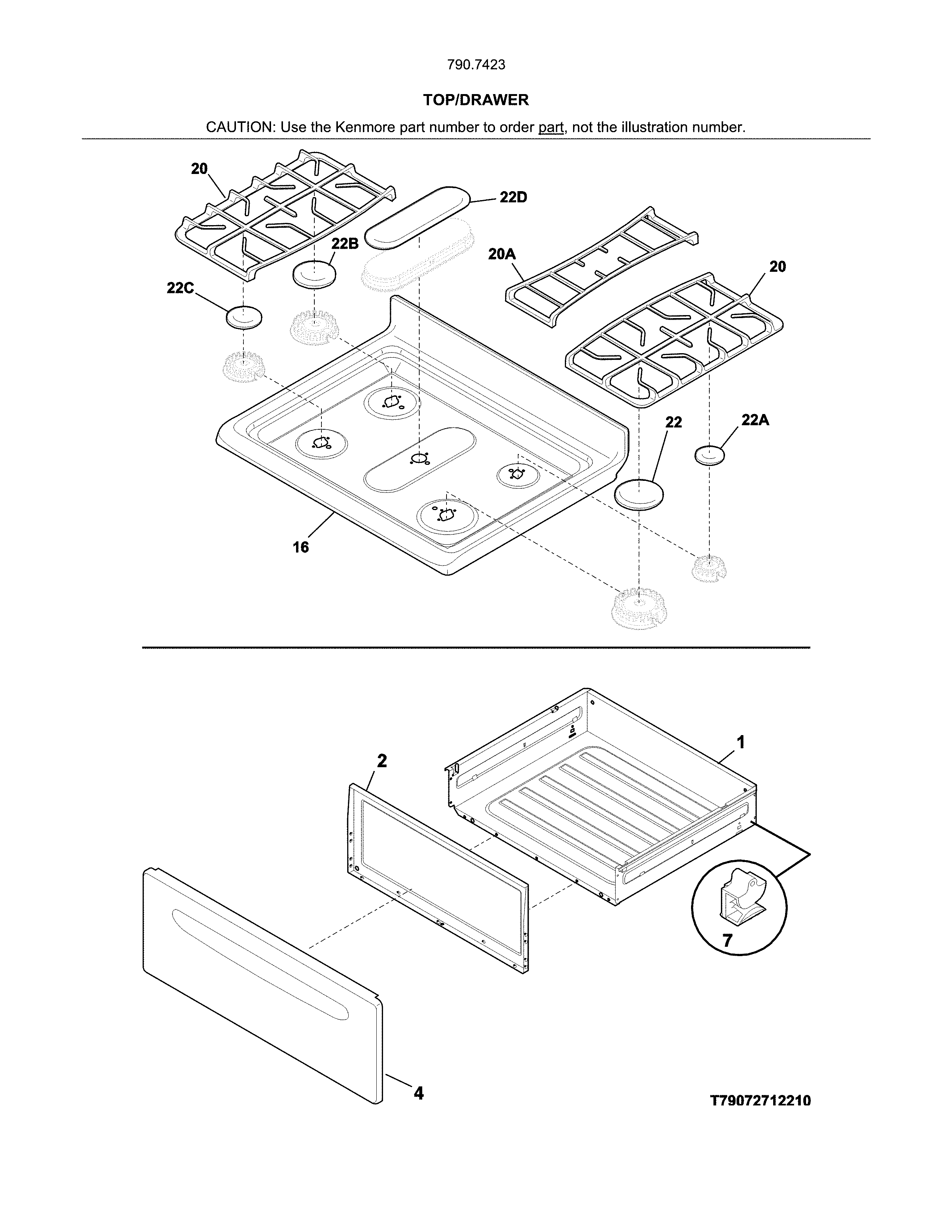 Kenmore 79074232313 top/drawer diagram