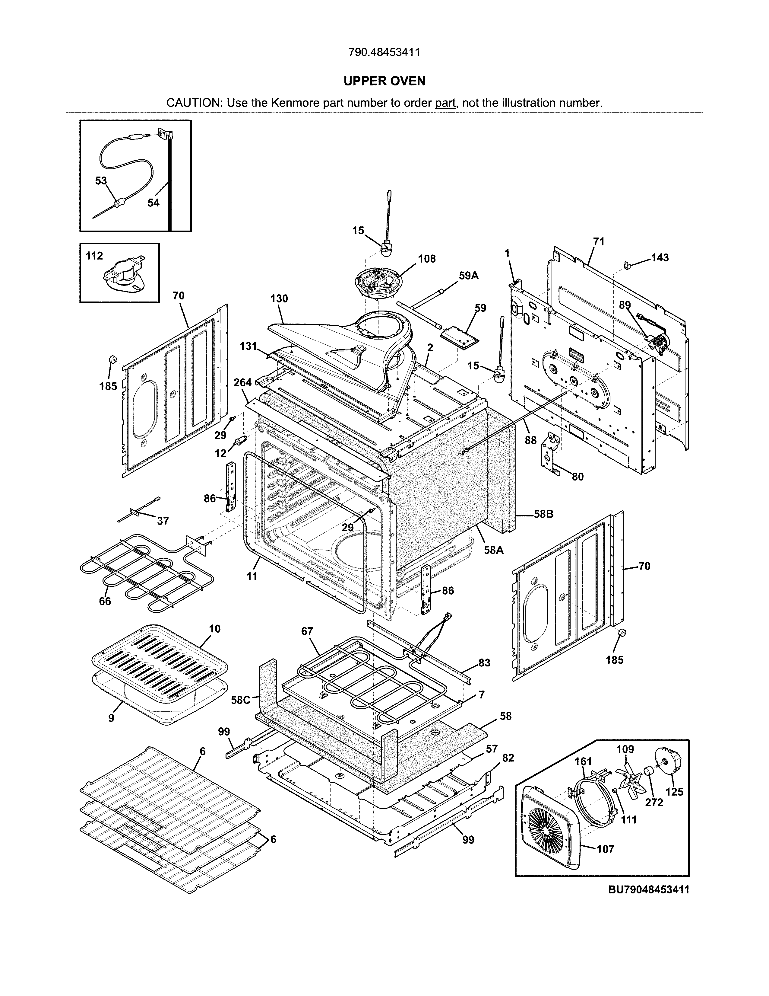 Kenmore Elite 79048453411 upper oven diagram