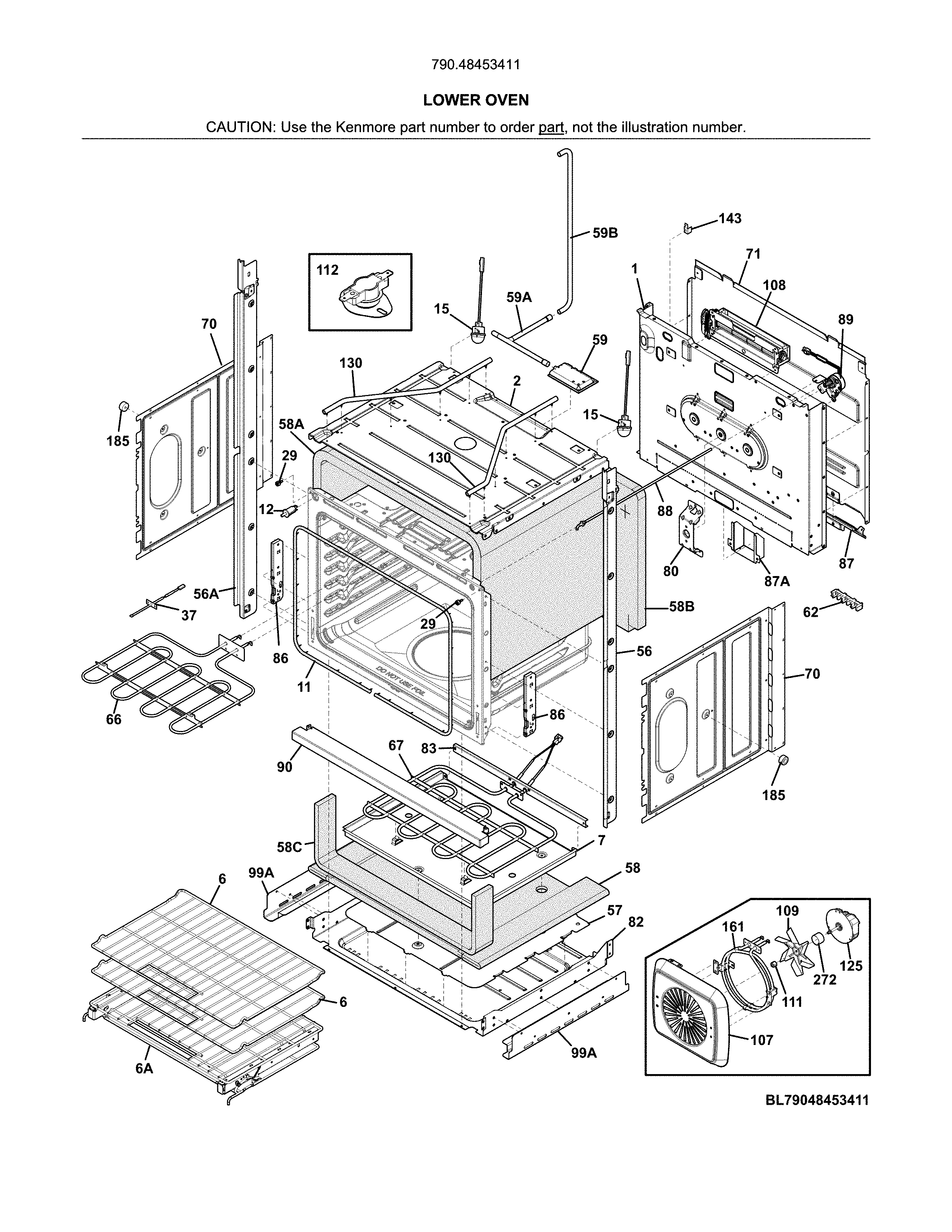Kenmore Elite 79048453411 lower oven diagram
