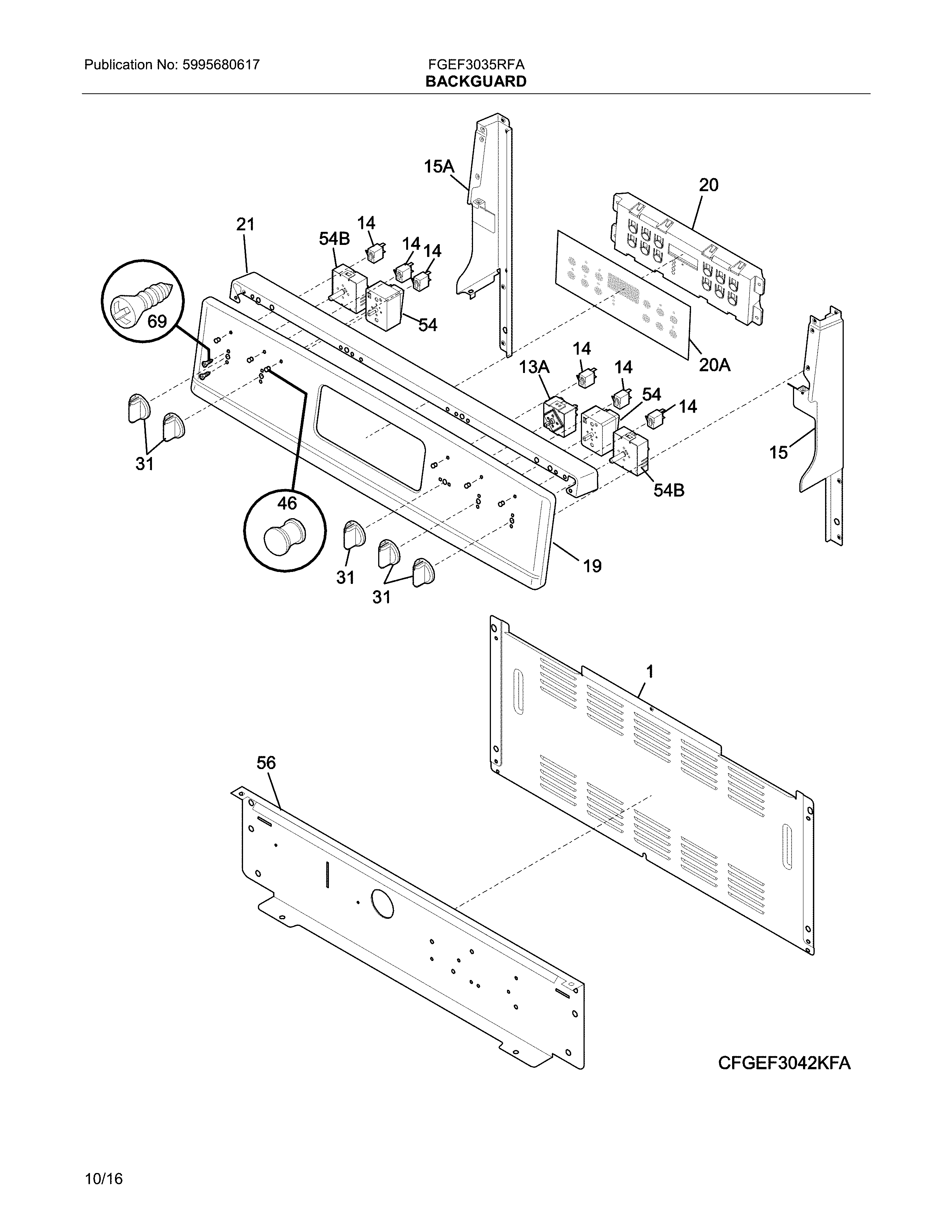 Frigidaire FGEF3035RFA backguard diagram