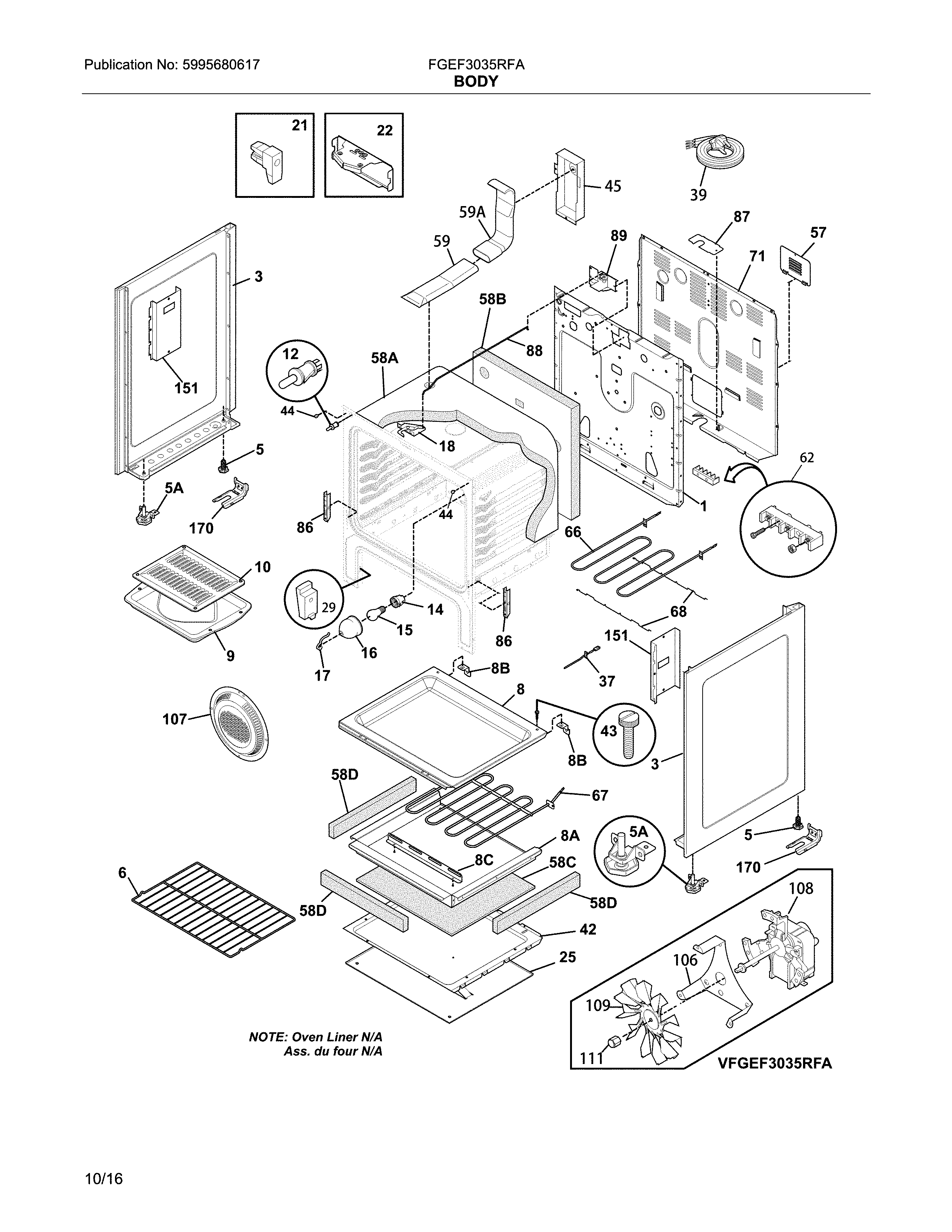 Frigidaire FGEF3035RFA body diagram