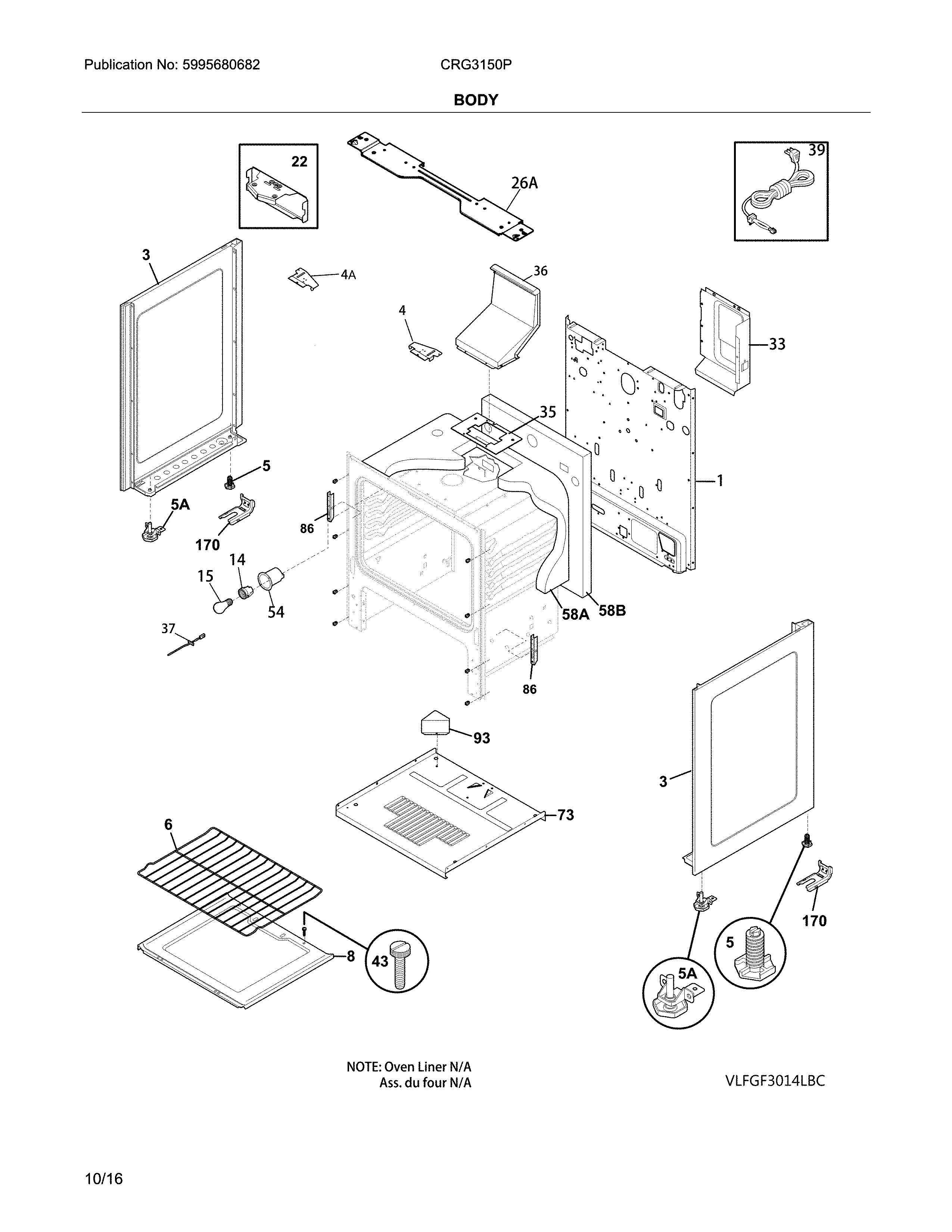 Crosley CRG3150PWD body diagram