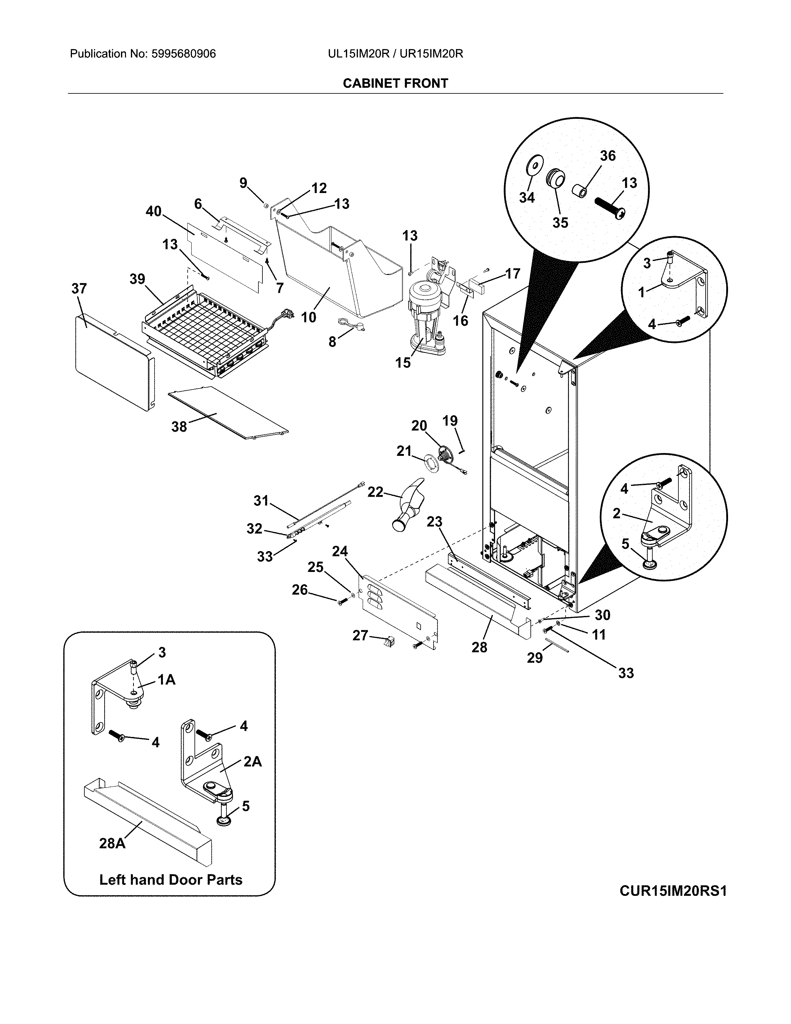 Electrolux UL15IM20RS1 cabinet front diagram