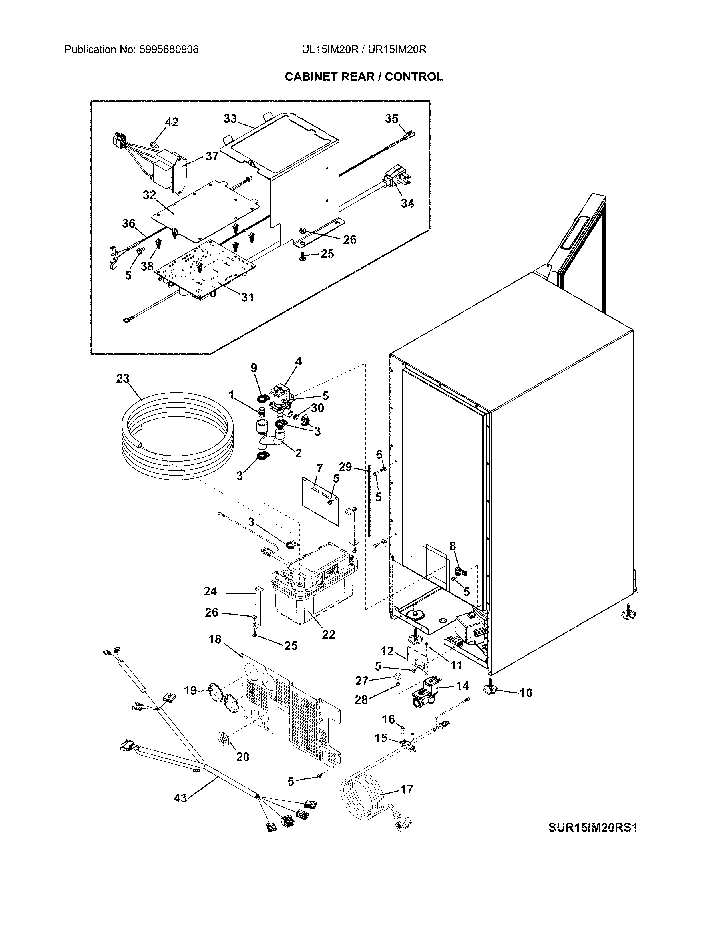 Electrolux UL15IM20RS1 cabinet rear/control diagram