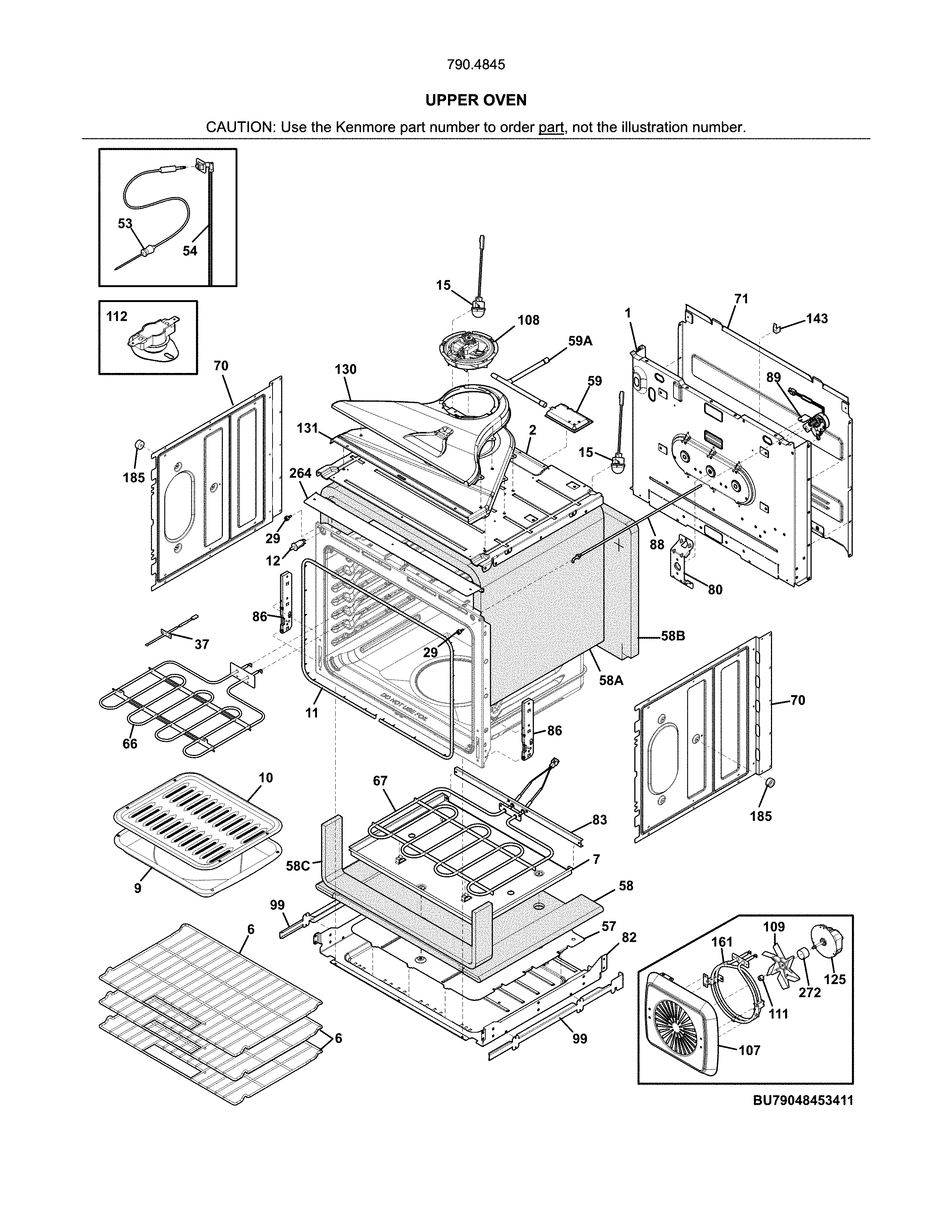 Kenmore Elite 79048452411 upper oven diagram