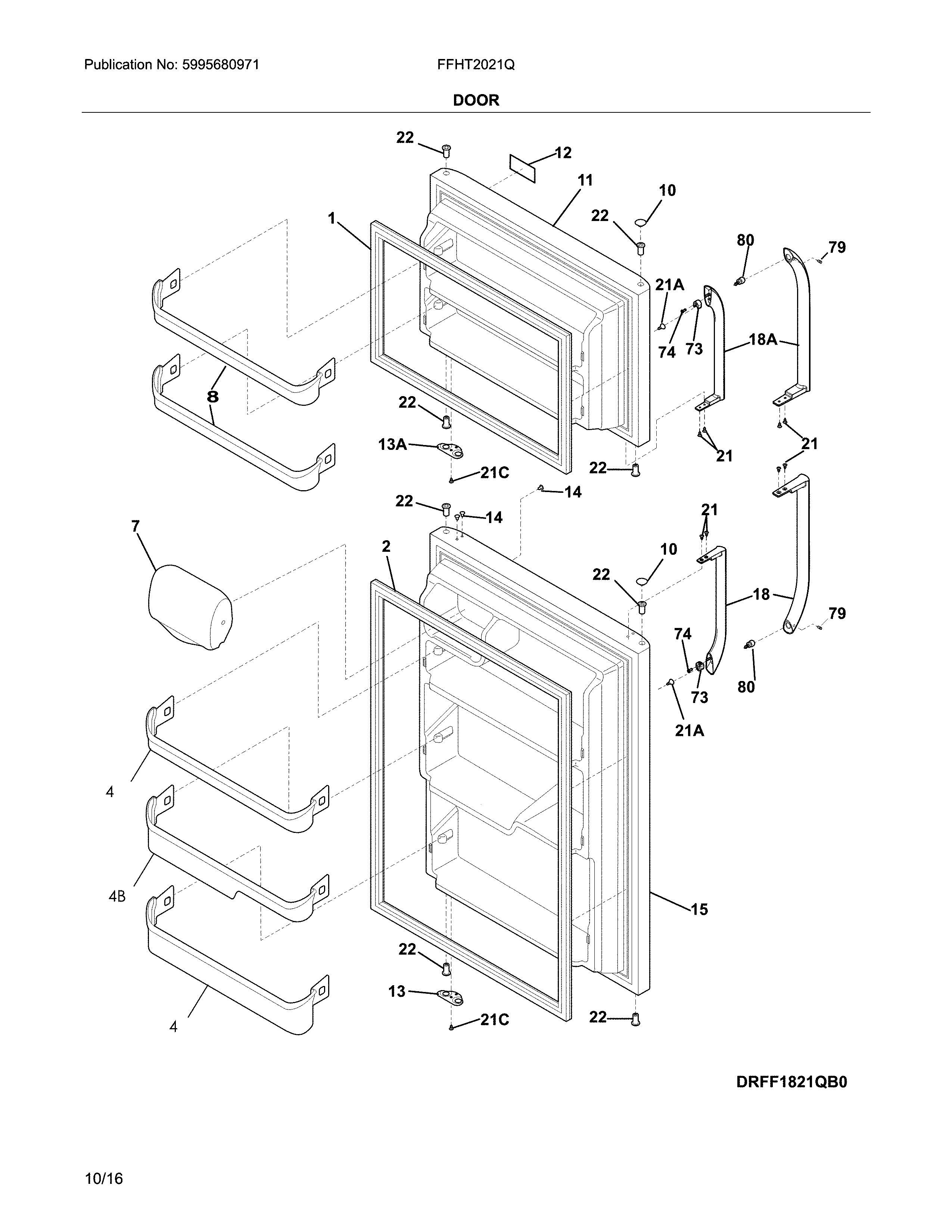 Frigidaire FFHT2021QB1 door diagram