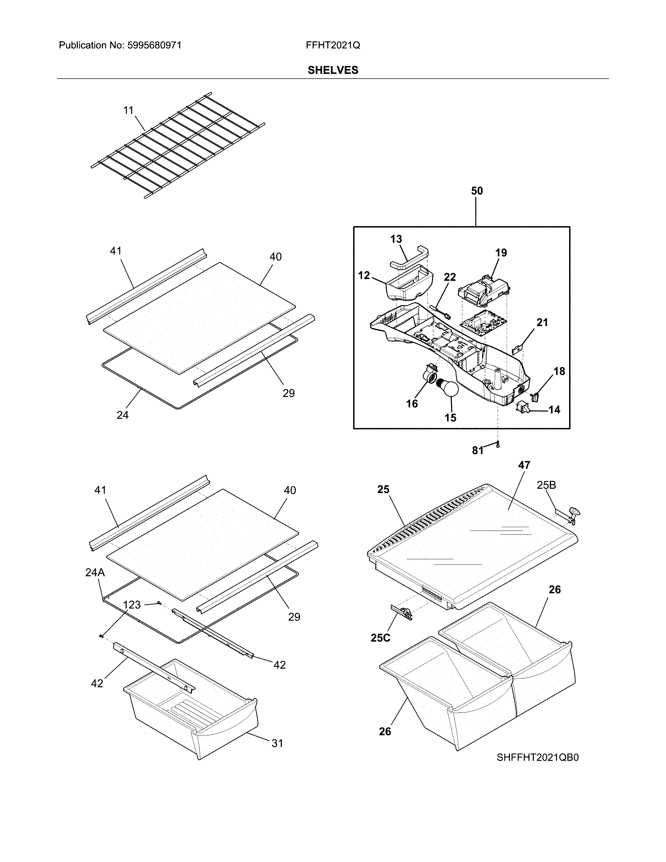 Frigidaire FFHT2021QB1 shelves diagram