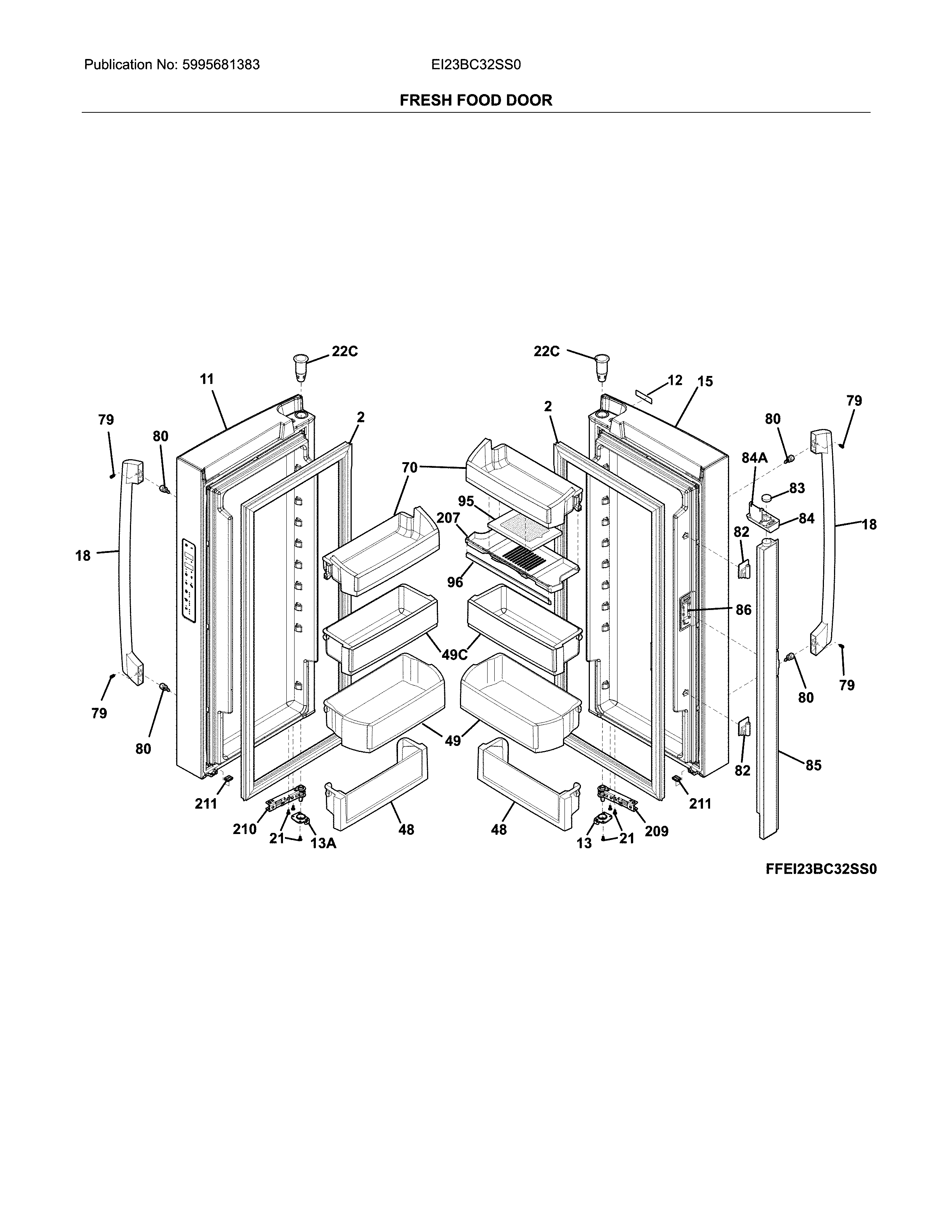 Electrolux EI23BC32SS0 fresh food doors diagram