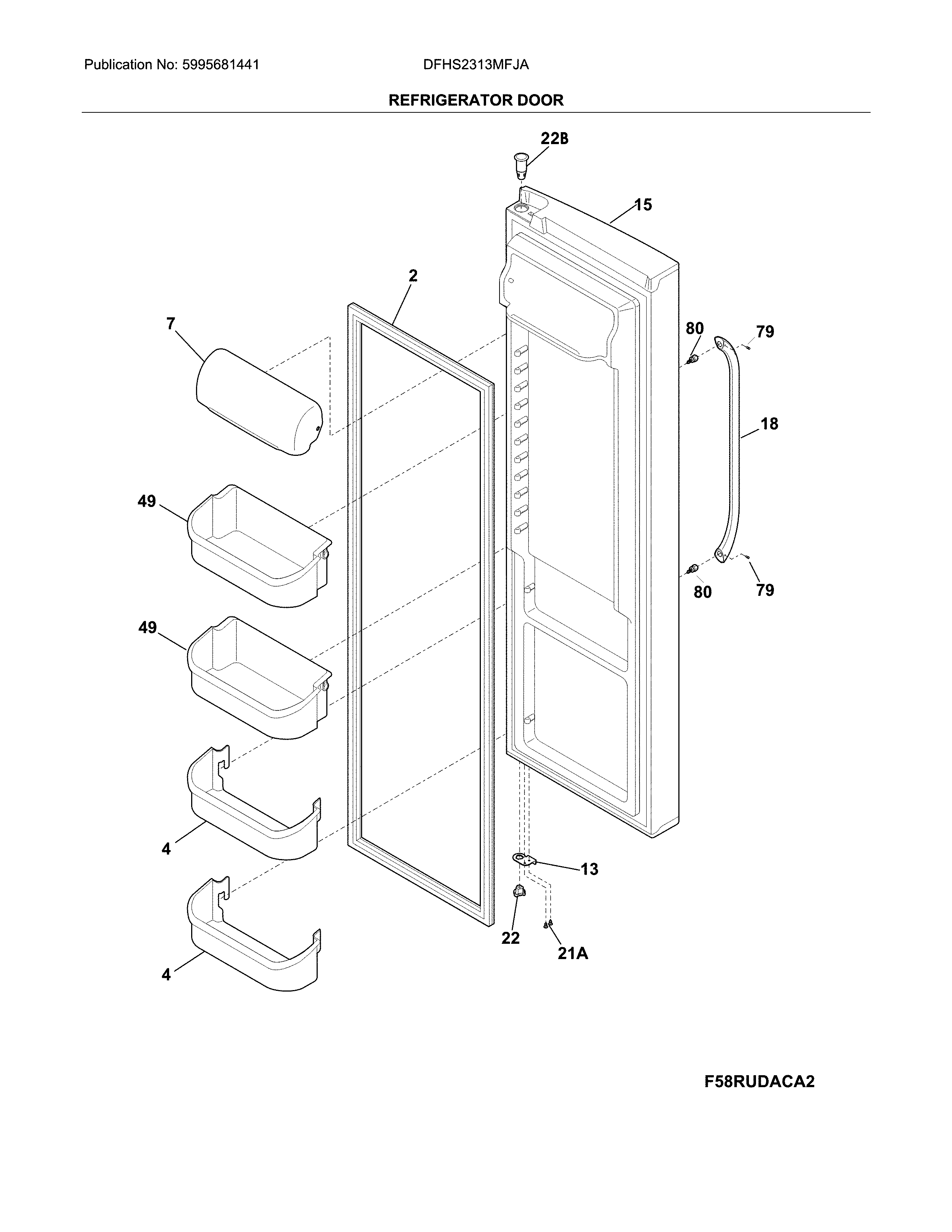 Frigidaire DFHS2313MFJA refrigerator door diagram