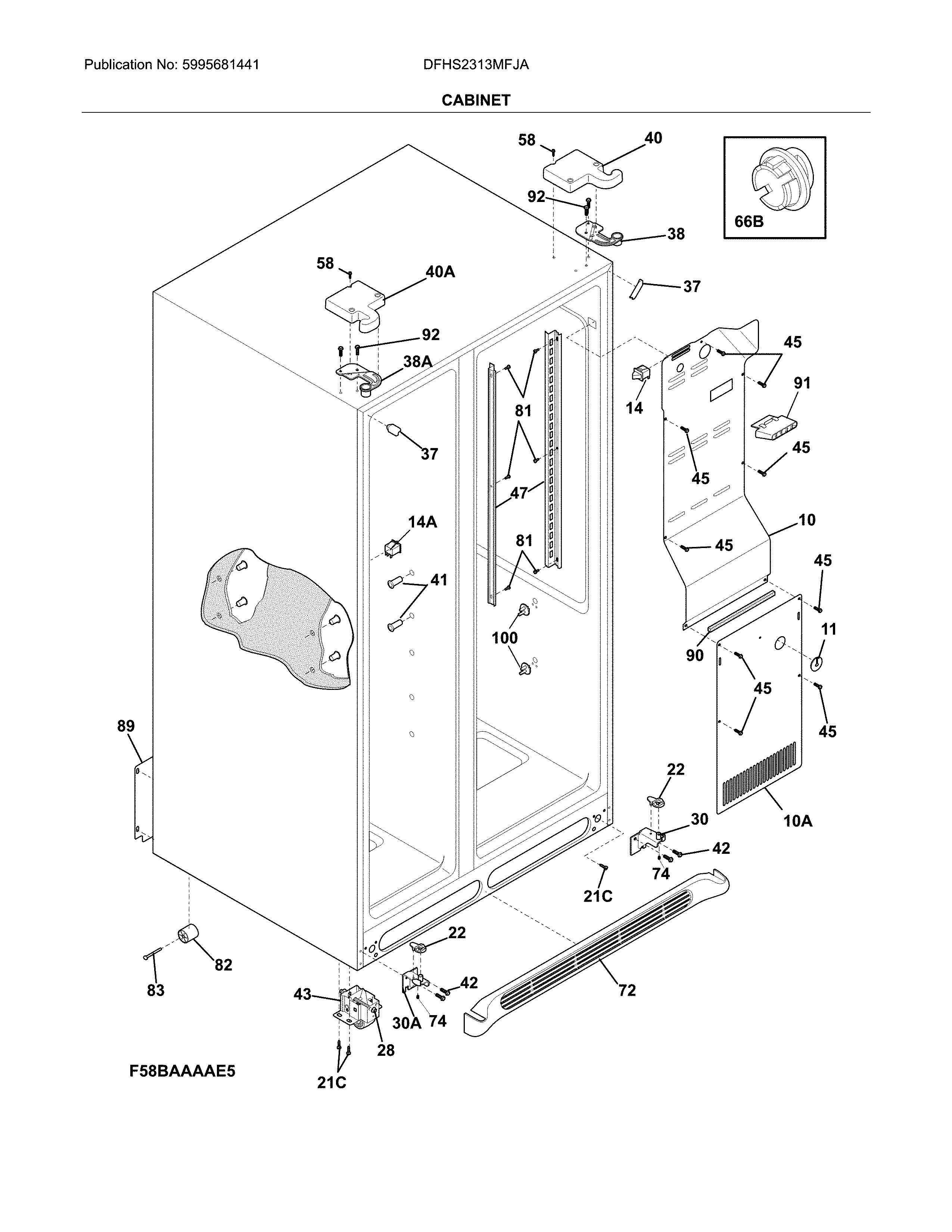 Frigidaire DFHS2313MFJA cabinet diagram