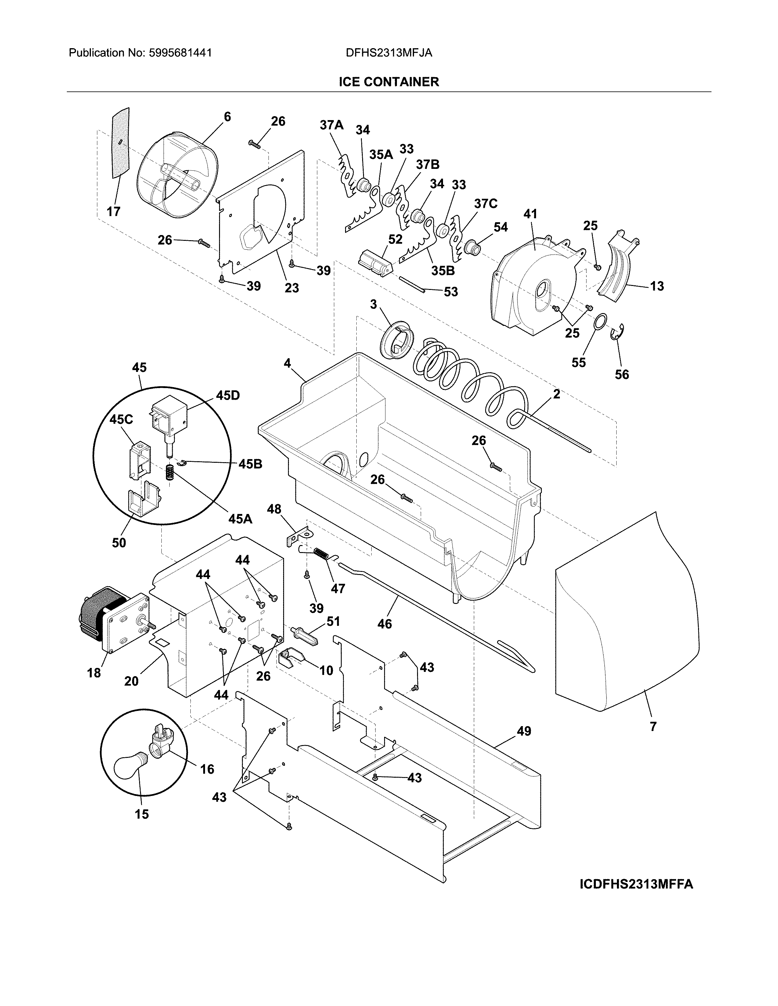Frigidaire DFHS2313MFJA ice container diagram