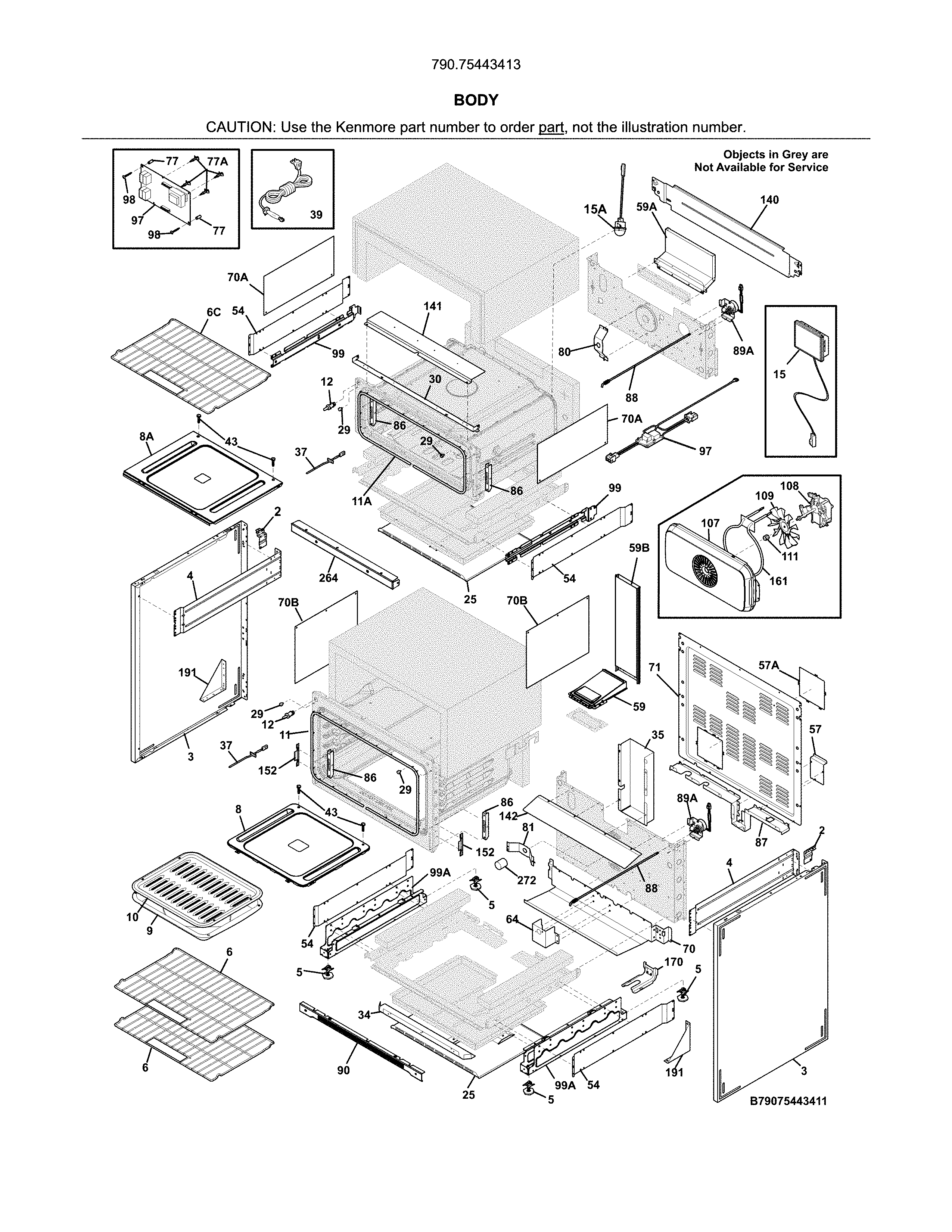 Kenmore Elite 79075443413 body diagram