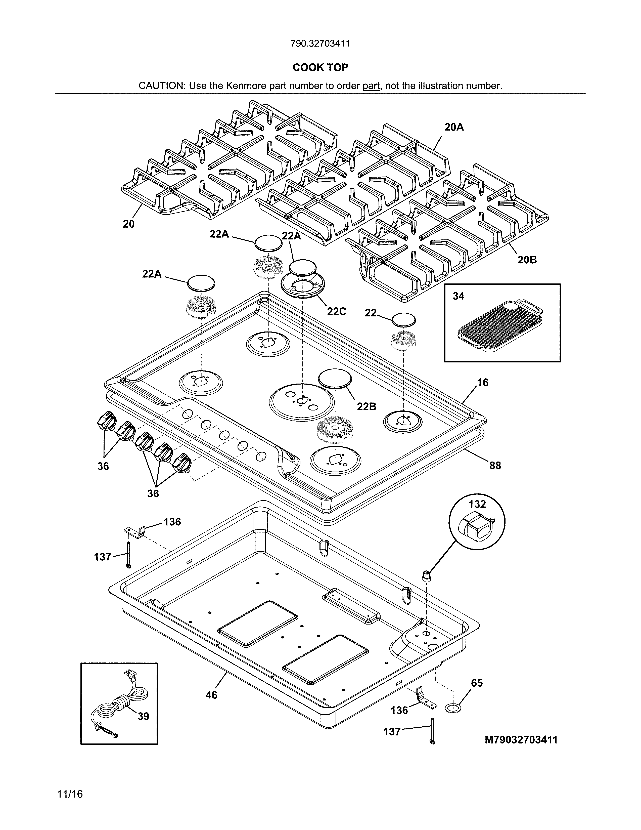 Kenmore Elite 79032703411 main top diagram