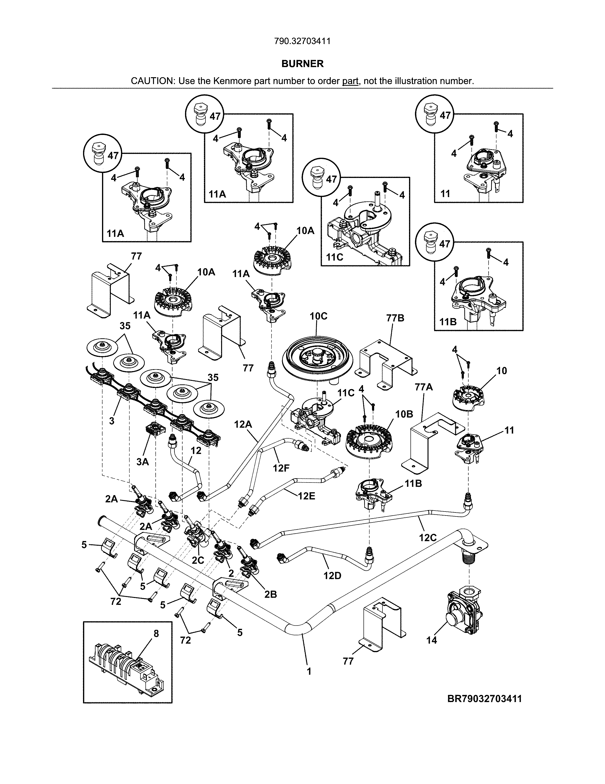 Kenmore Elite 79032703411 burner diagram