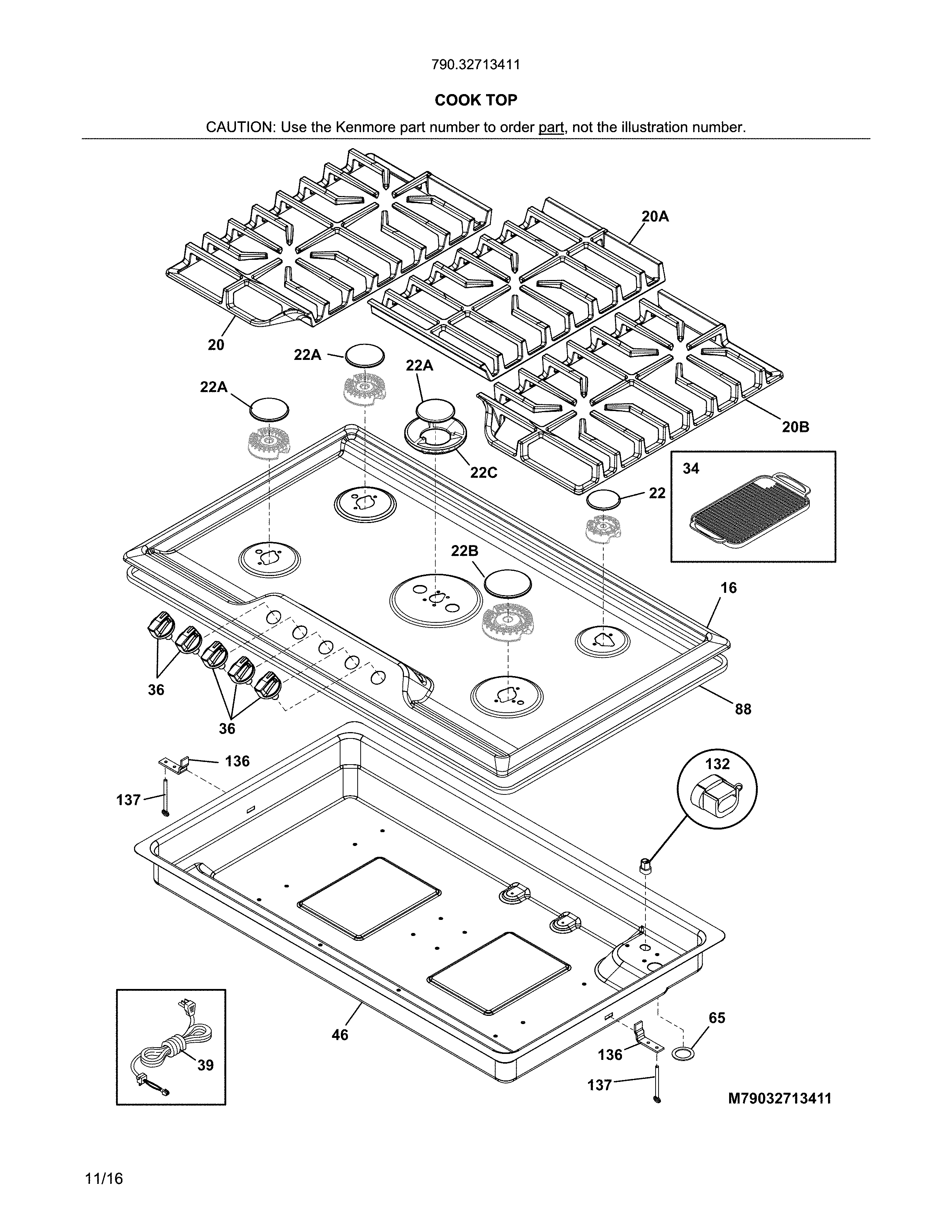 Kenmore Elite 79032713411 main top diagram