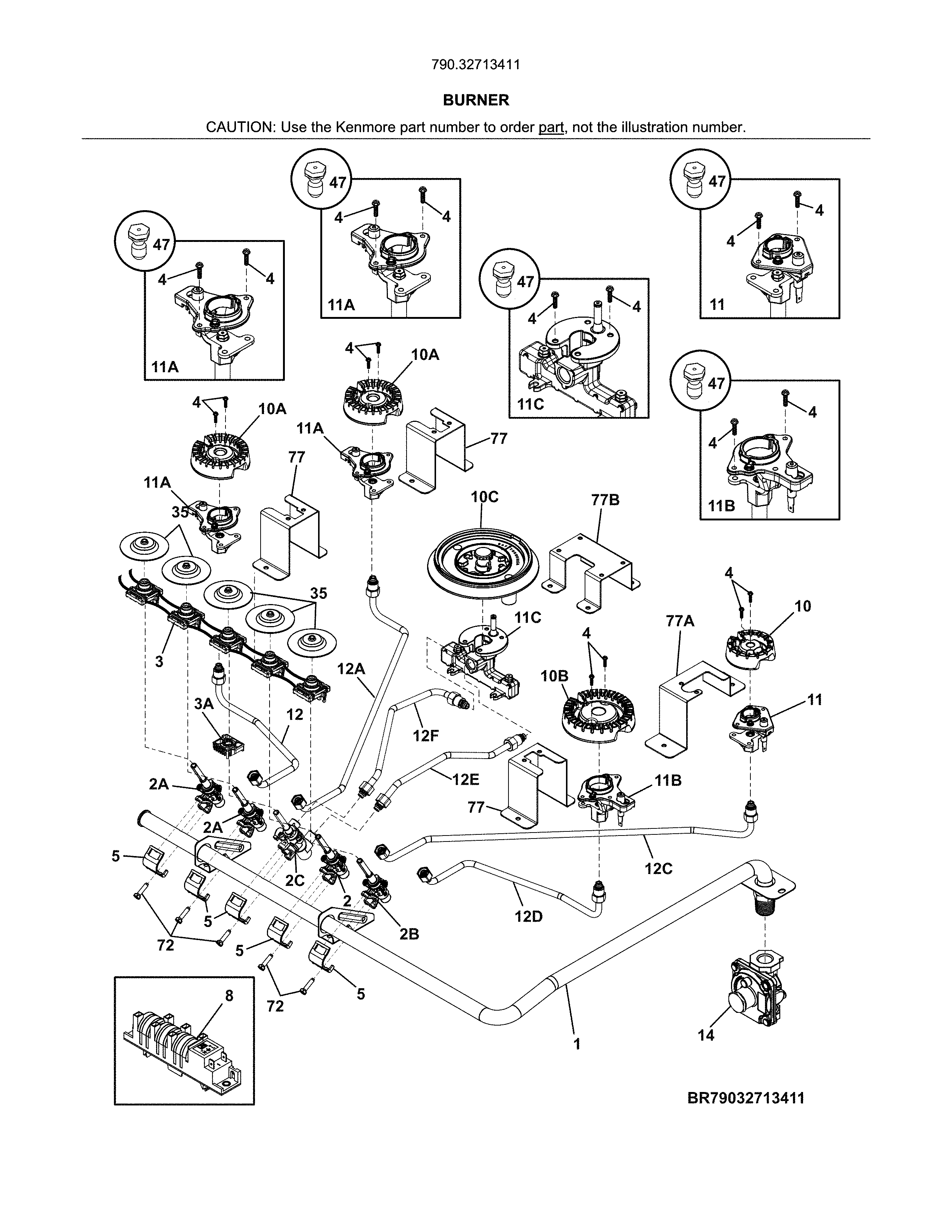 Kenmore Elite 79032713411 burner diagram