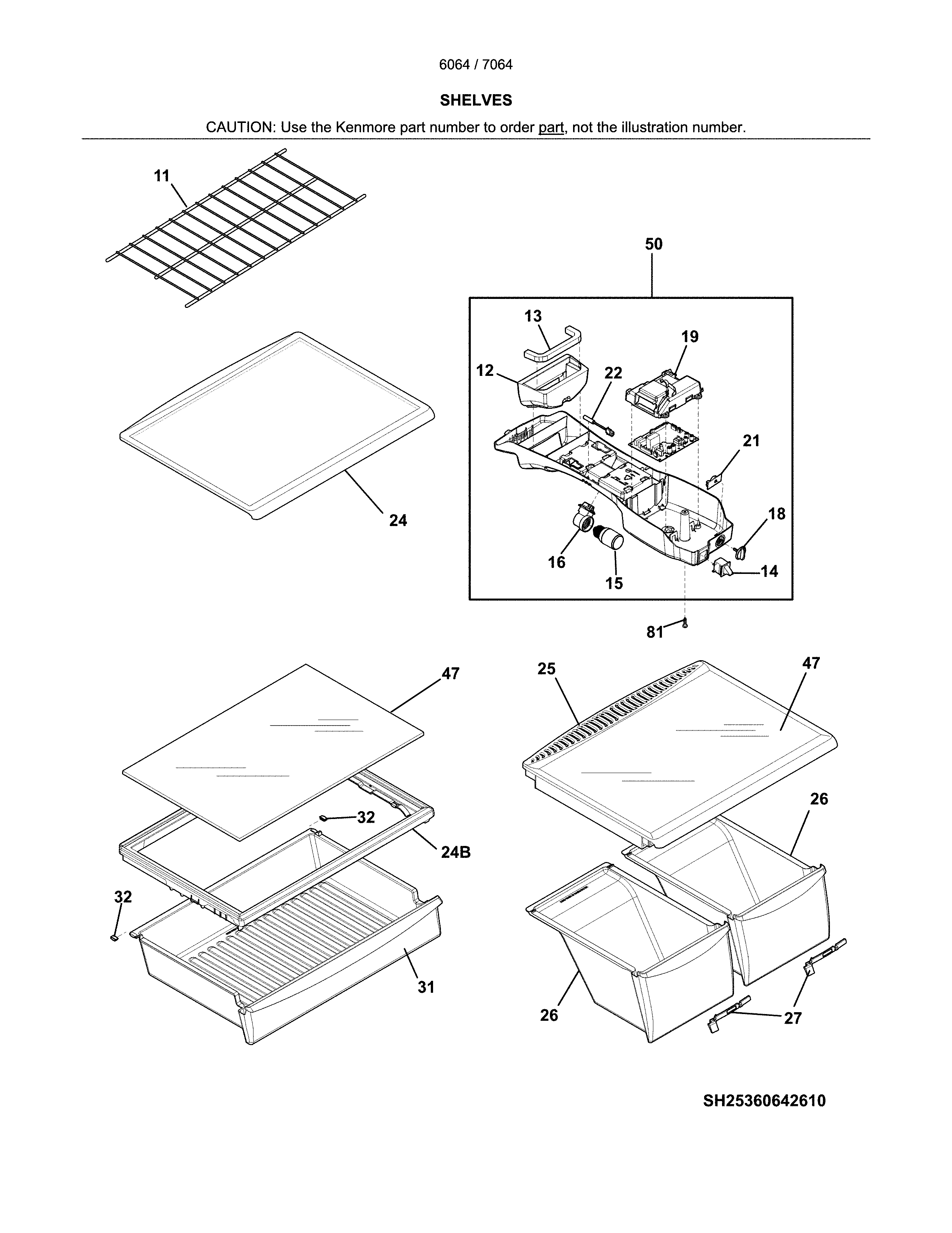Kenmore 25370643611 shelves diagram