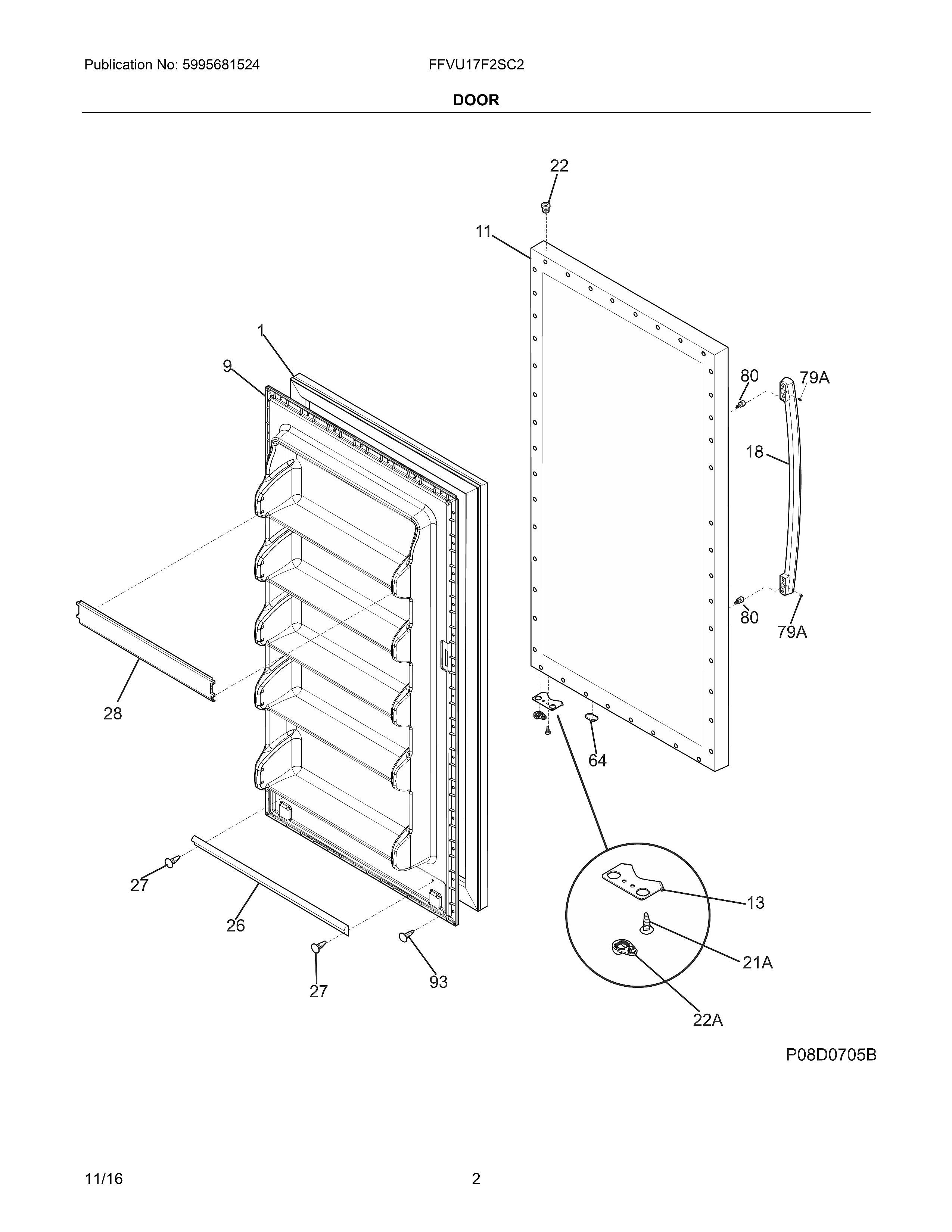 Frigidaire FFVU17F2SC2 door diagram