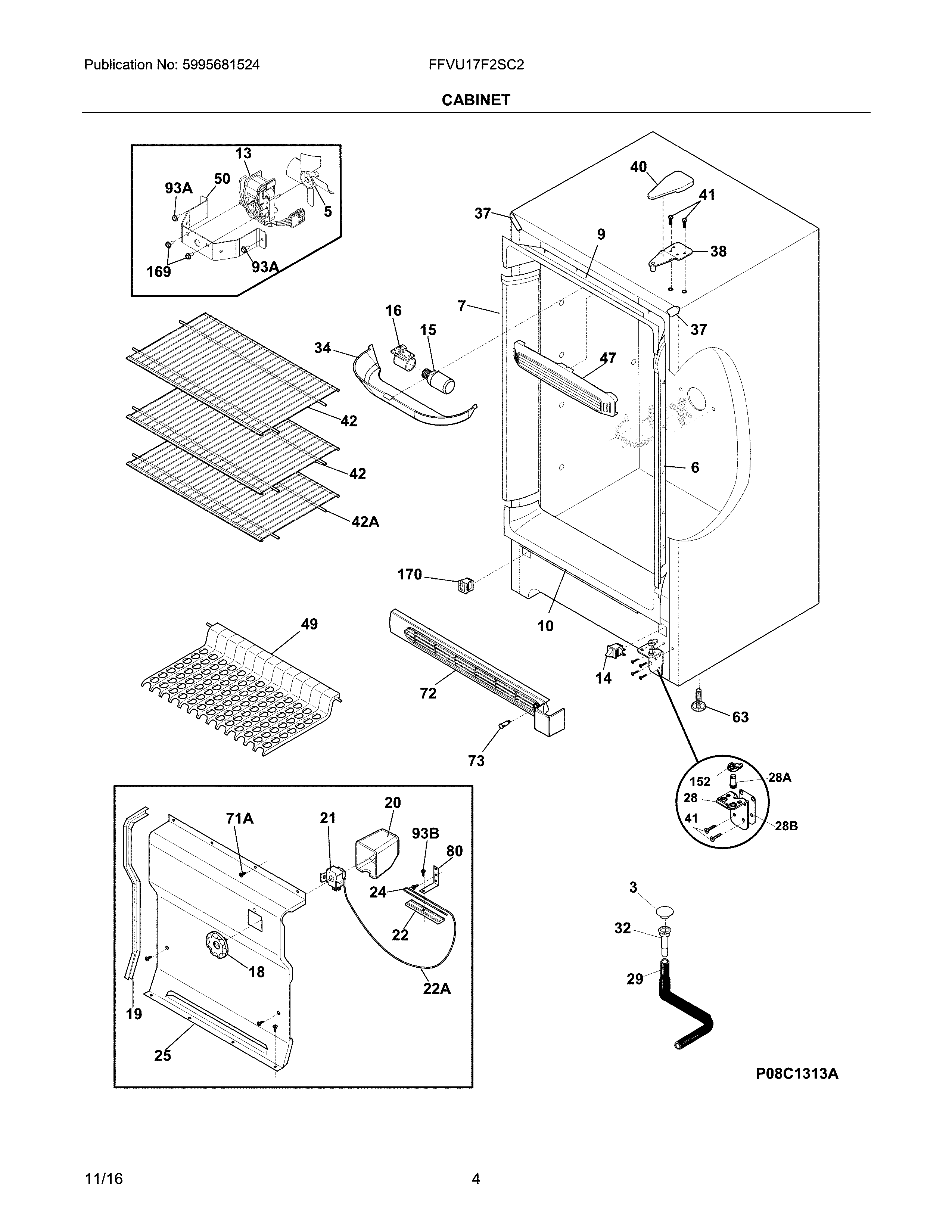 Frigidaire FFVU17F2SC2 cabinet diagram