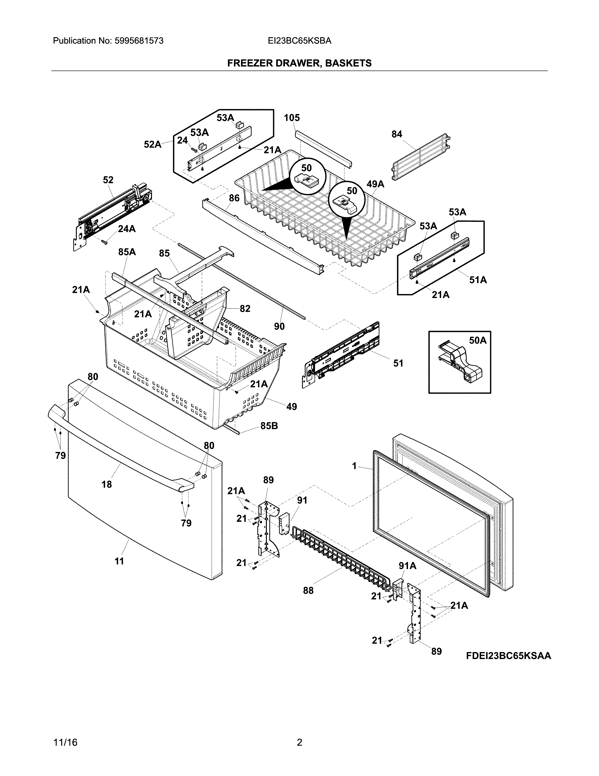 Electrolux EI23BC65KSBA freezer drawer, baskets diagram