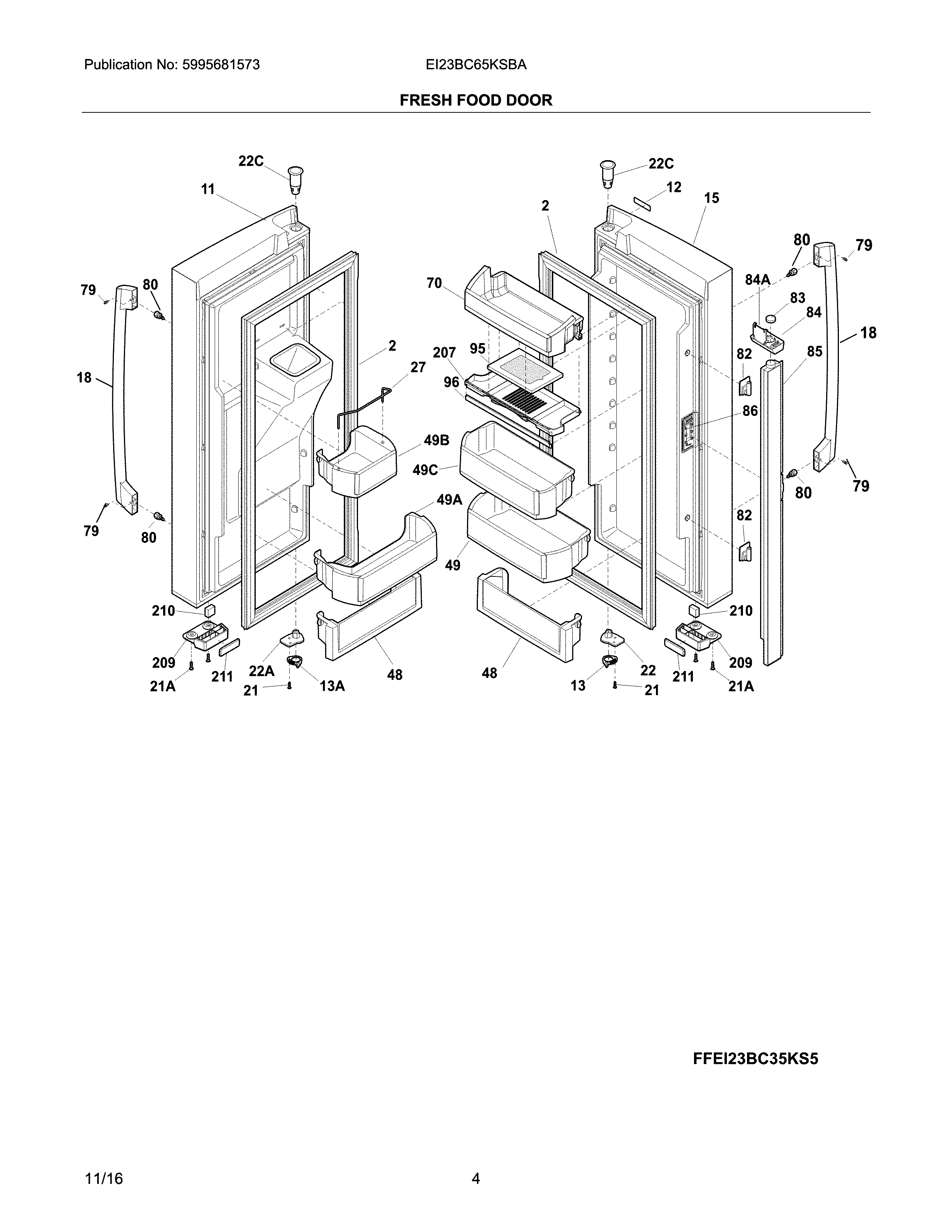 Electrolux EI23BC65KSBA fresh food door diagram