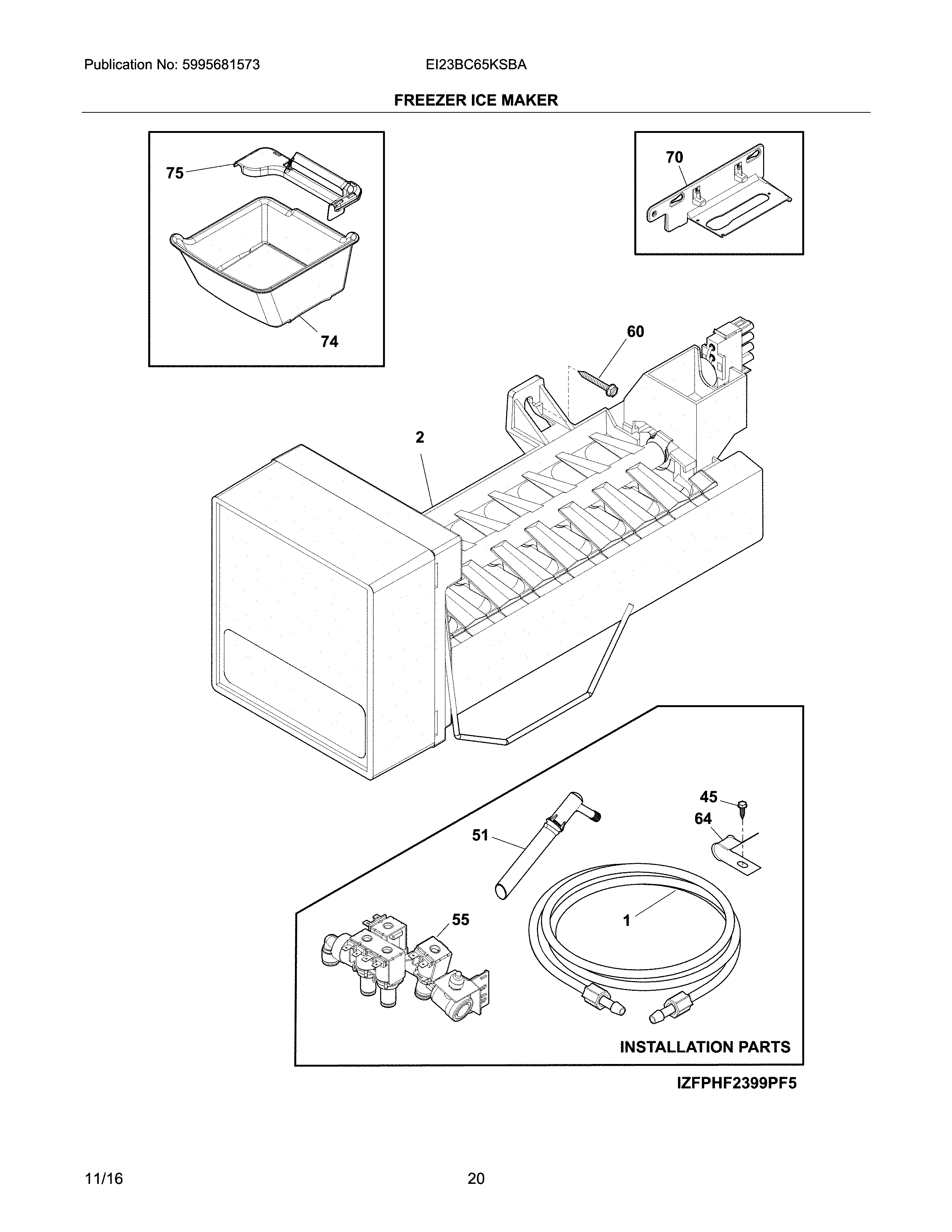 Electrolux EI23BC65KSBA freezer ice maker diagram