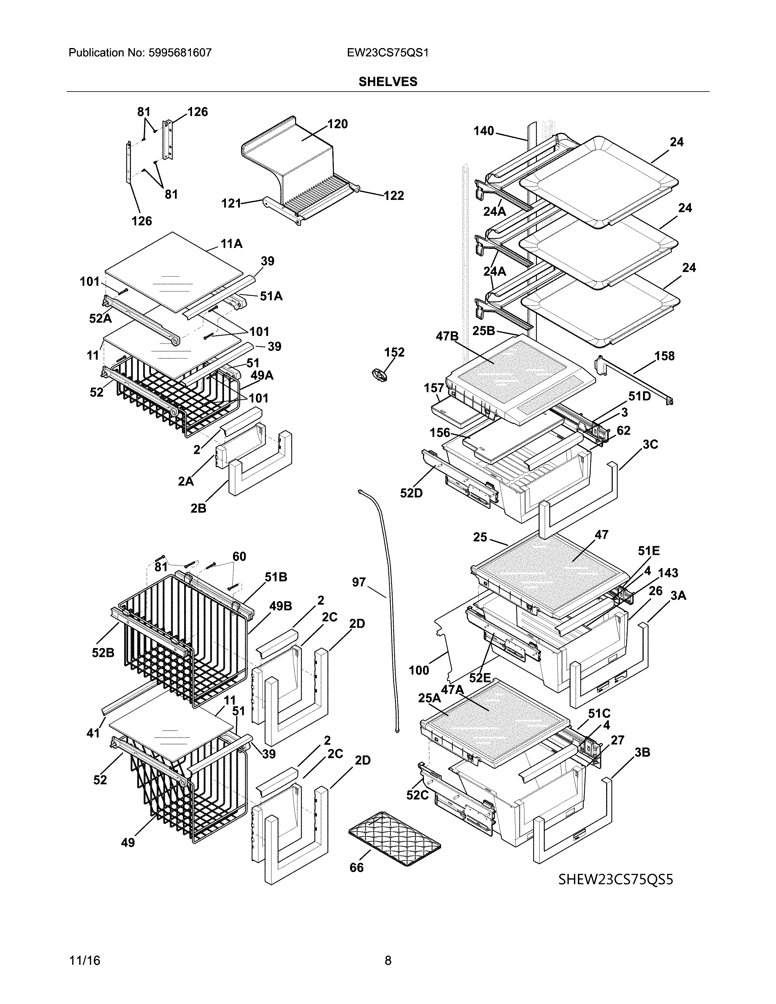 Electrolux EW23CS75QS1 shelves diagram