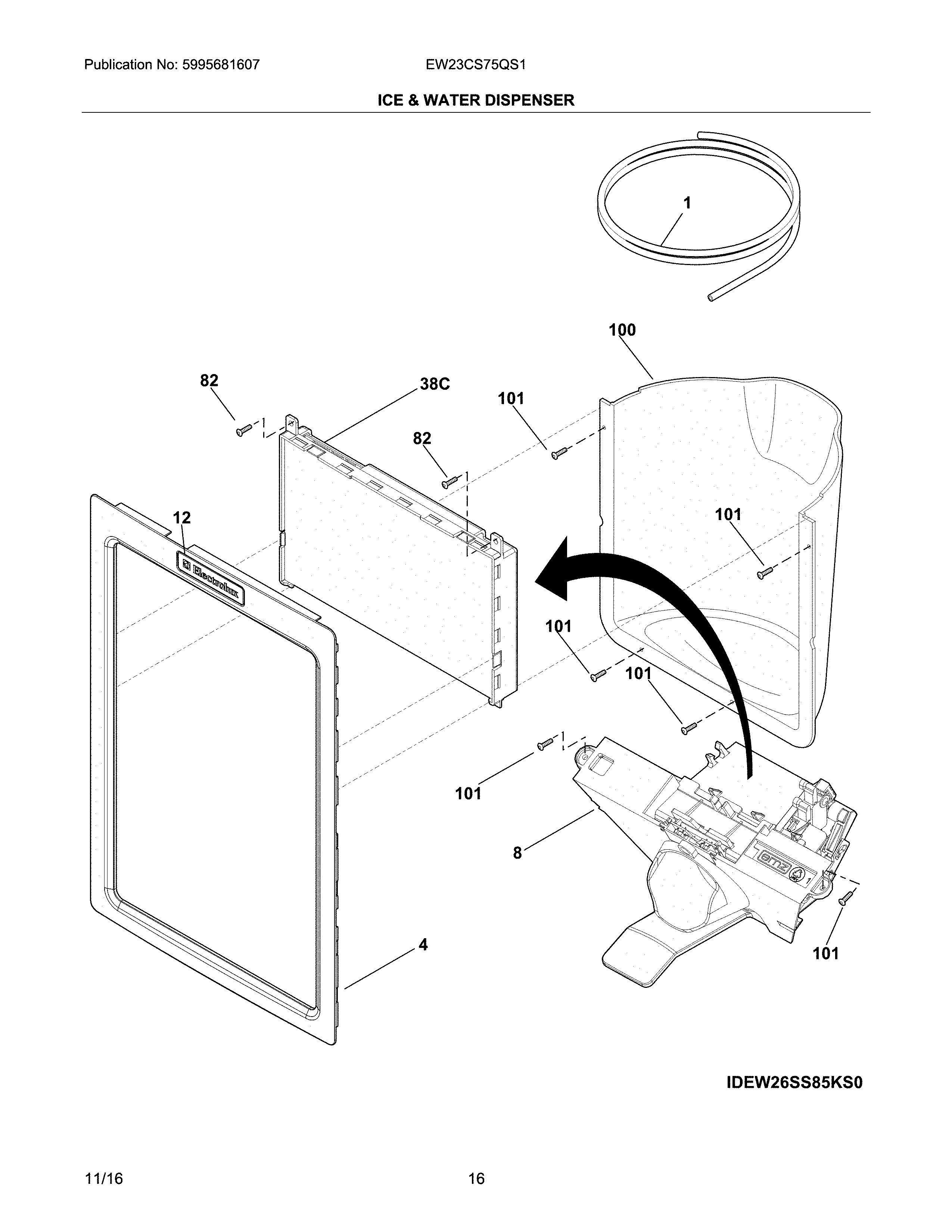 Electrolux EW23CS75QS1 ice & water dispenser diagram