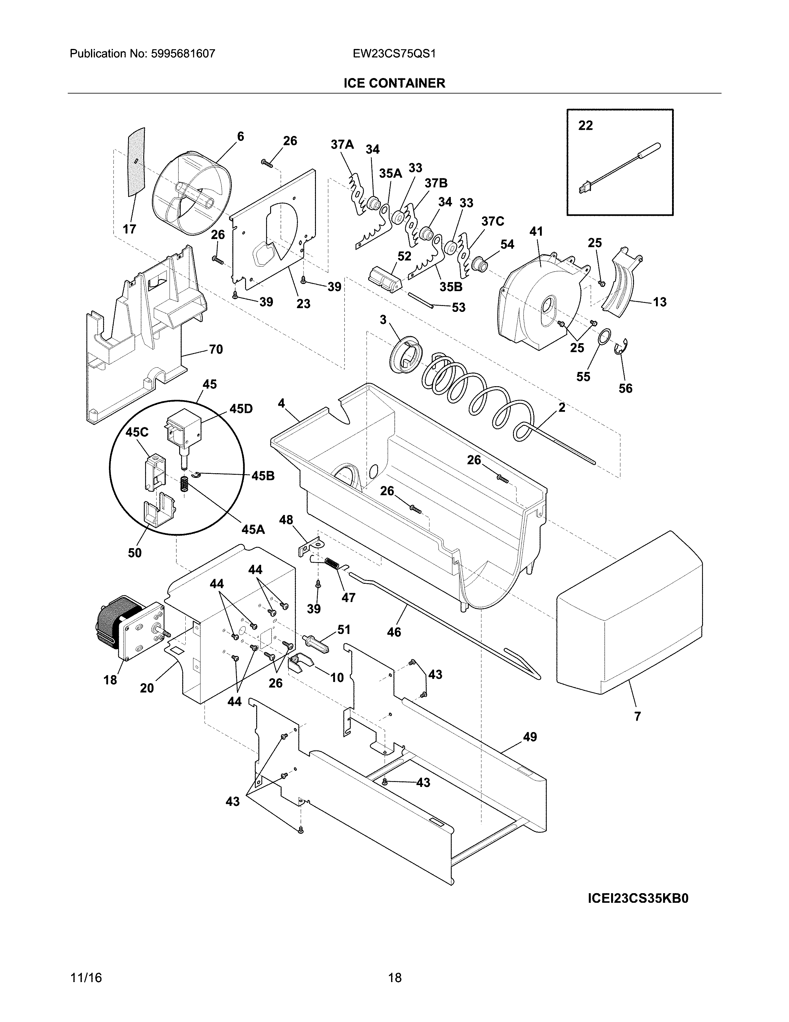 Electrolux EW23CS75QS1 ice container diagram
