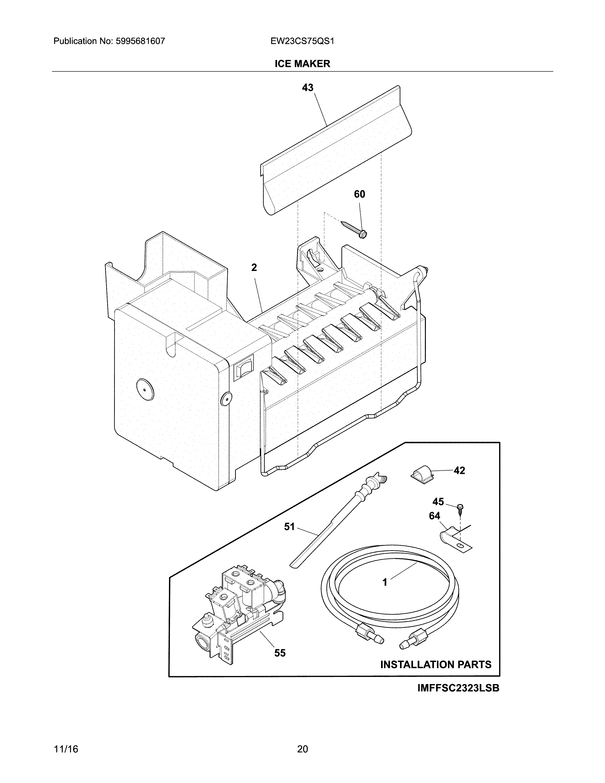 Electrolux EW23CS75QS1 ice maker diagram