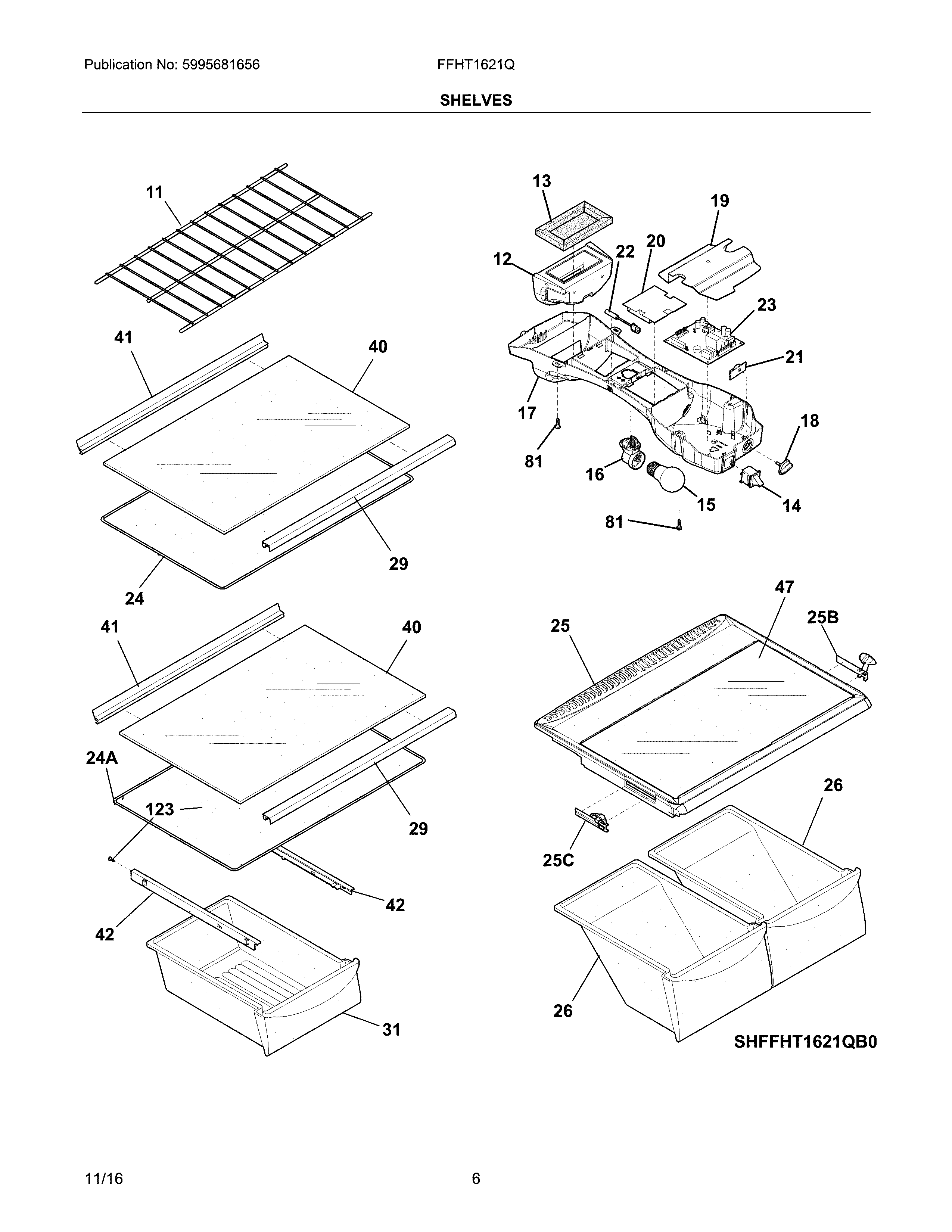 Frigidaire FFHT1621QS4 shelves diagram