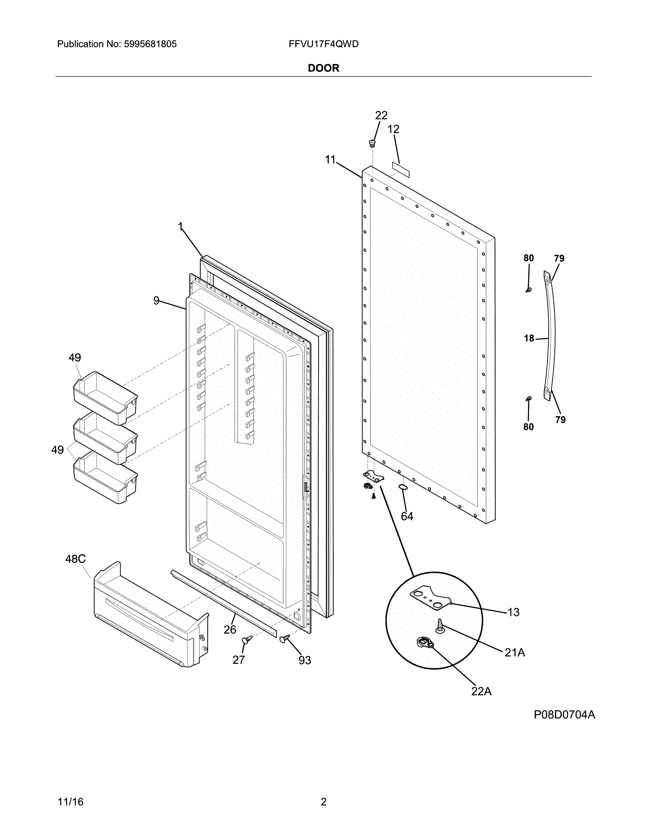 Frigidaire FFVU17F4QWD door diagram